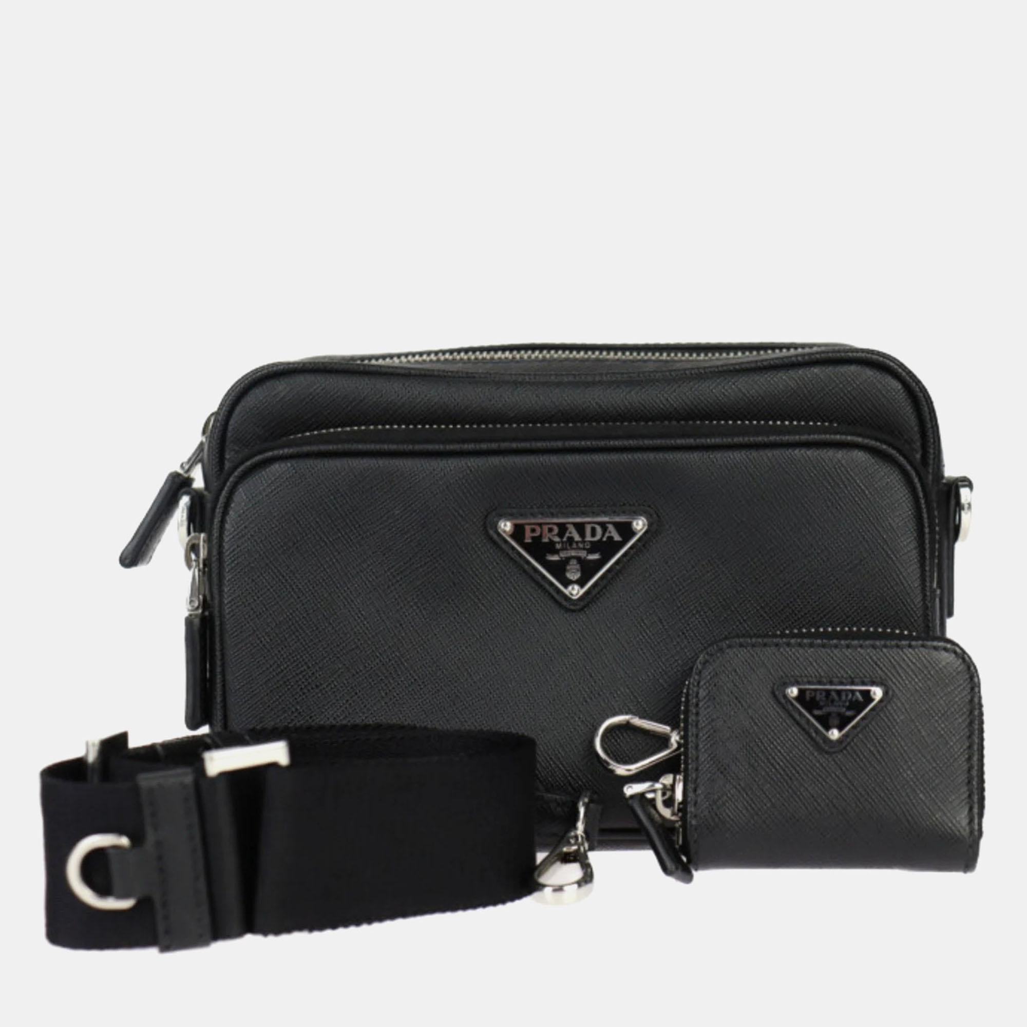 

Prada Leather Black Saffiano Travel Triangle Crossbody Bag