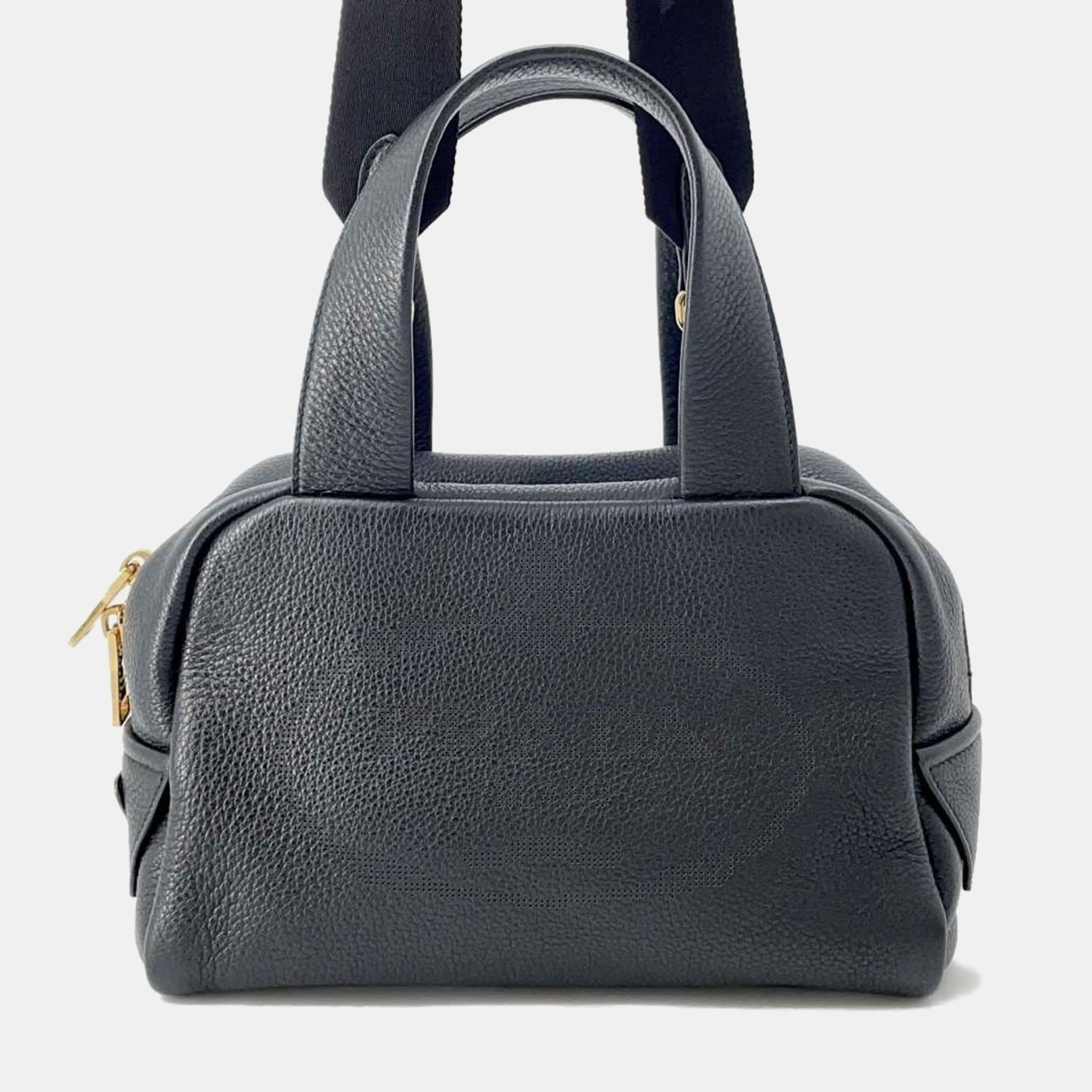 

Prada Black Calf Leather Punching Logo Handbag