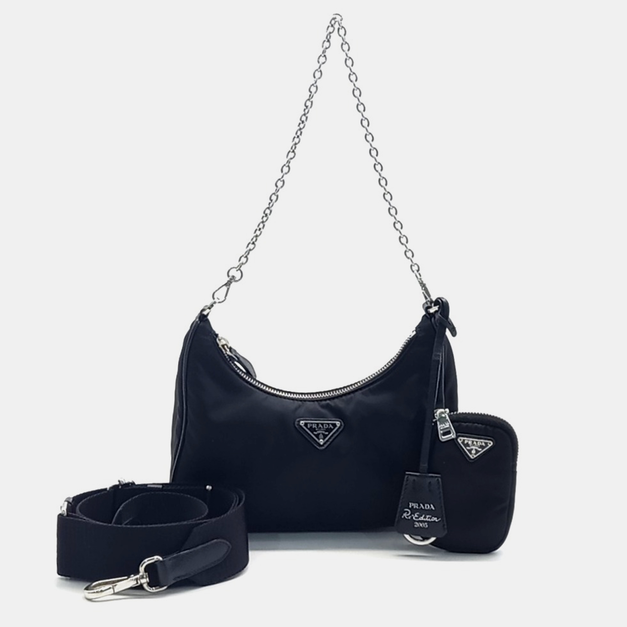 

Prada Black Nylon Tesuto Chain Strap Hobo Bag