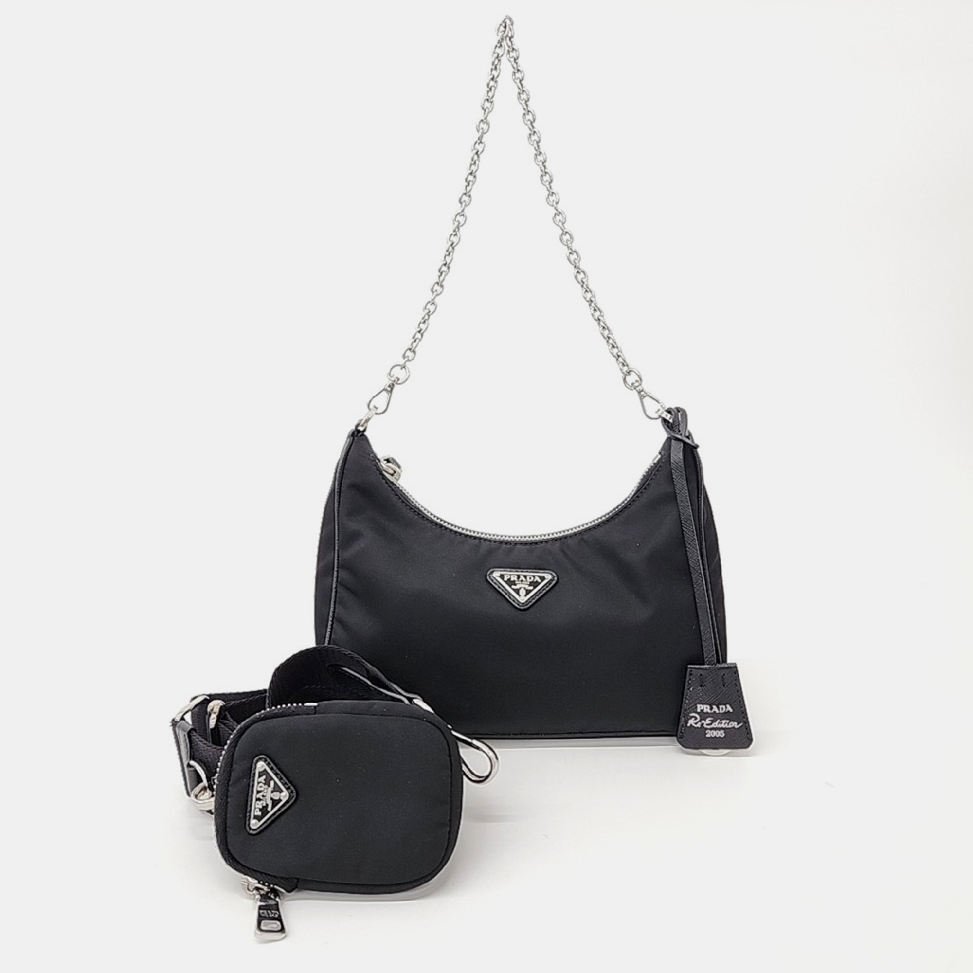 

Prada Black Nylon Tesuto Chain Strap Hobo Bag