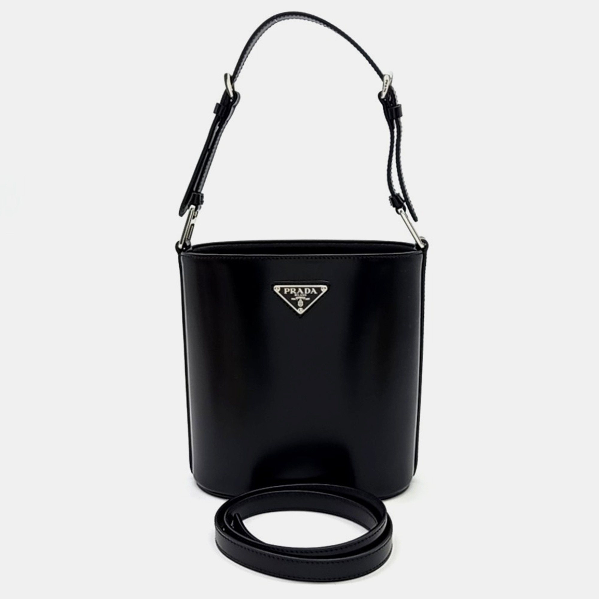 

Prada Black Brushed Leather Mini Bucket Bag