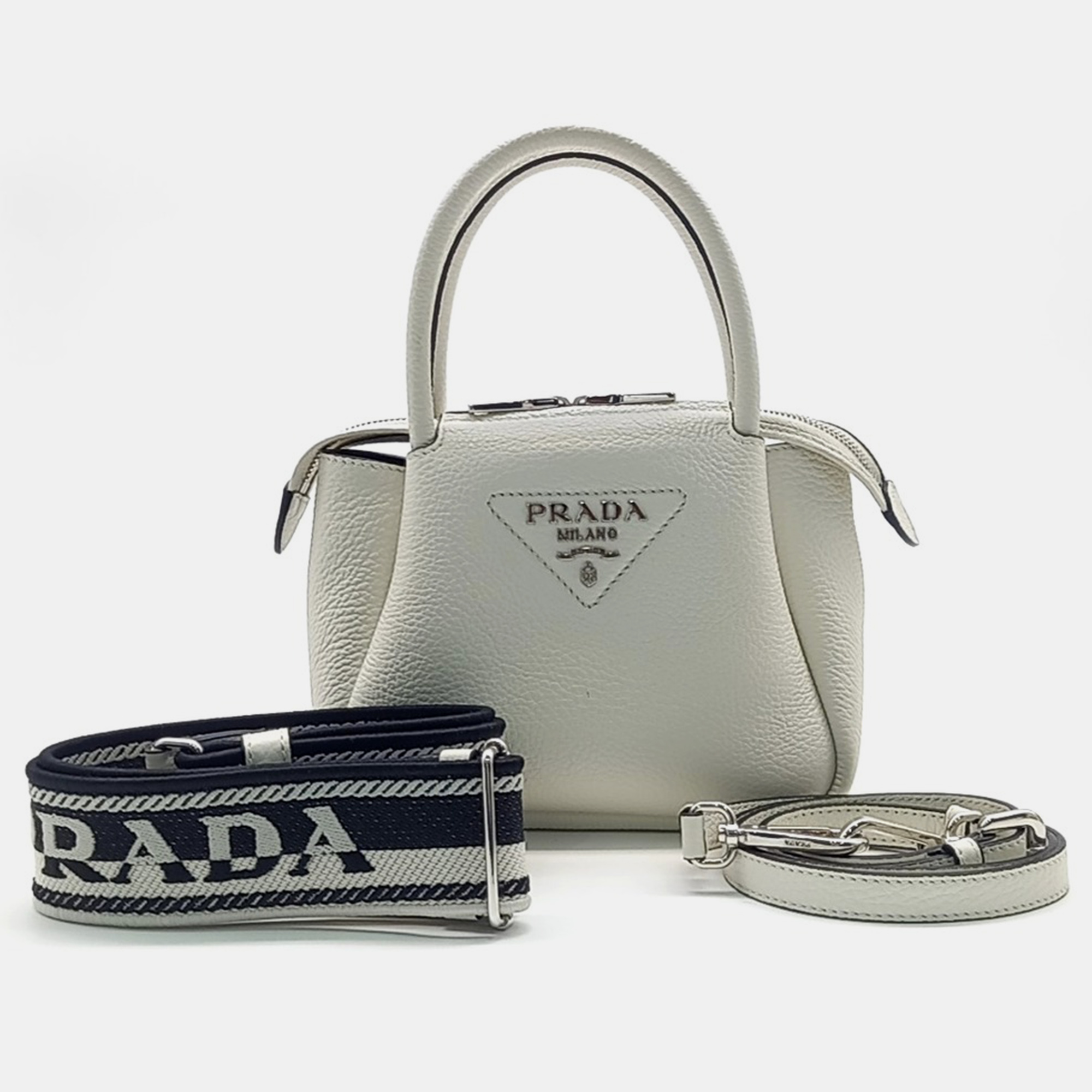 

Prada Cream Leather zipper closure mini tote bag