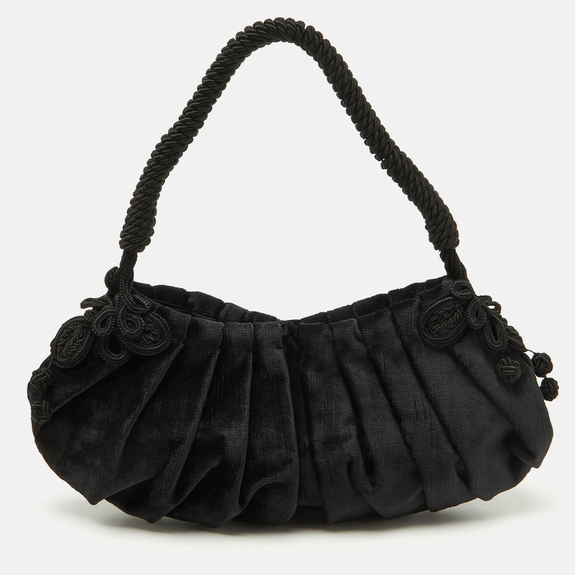 

Prada Black Velvet Embroidered Vintage Shoulder Bag