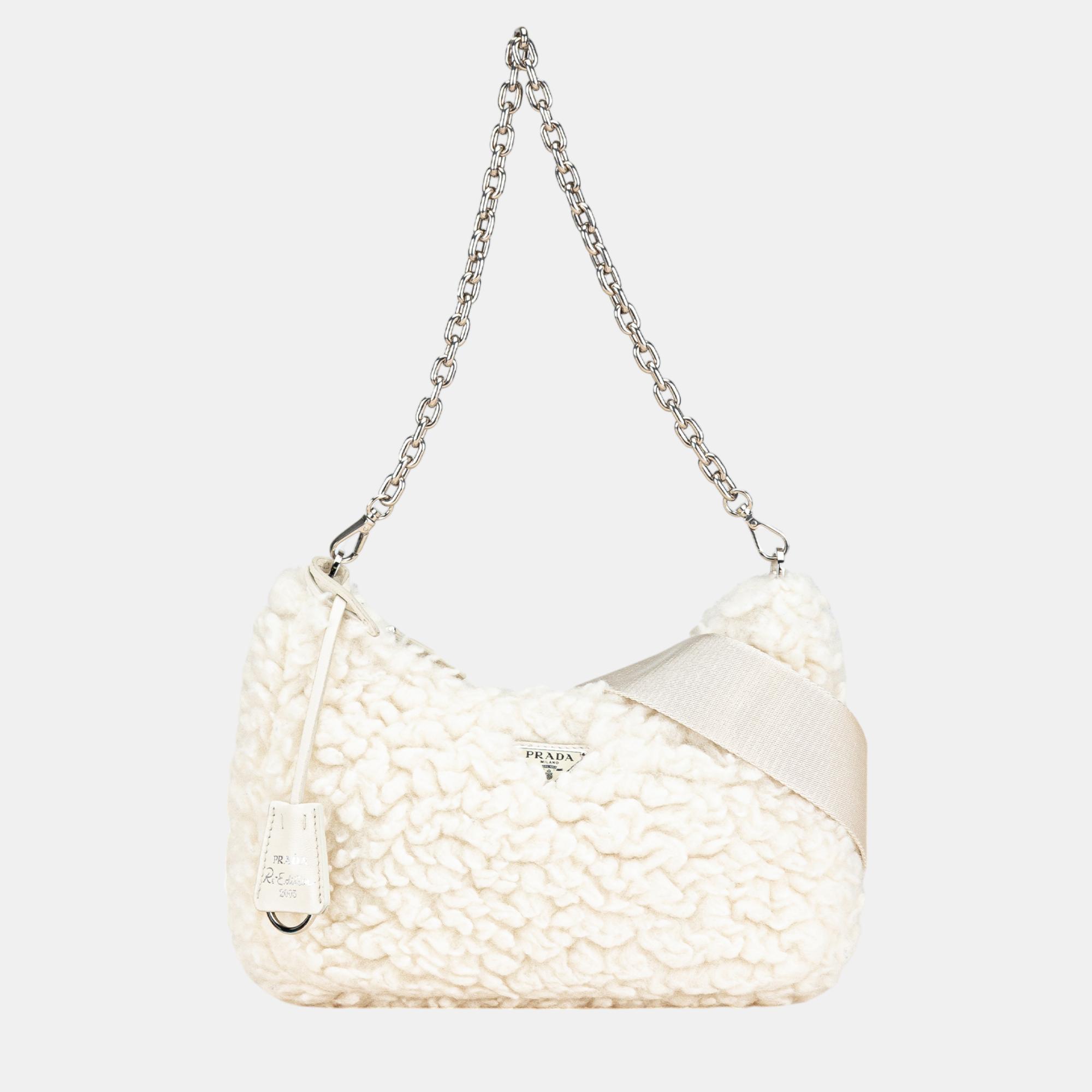 

Prada White Cashmere Wool Re-Edition 2000 Satchel