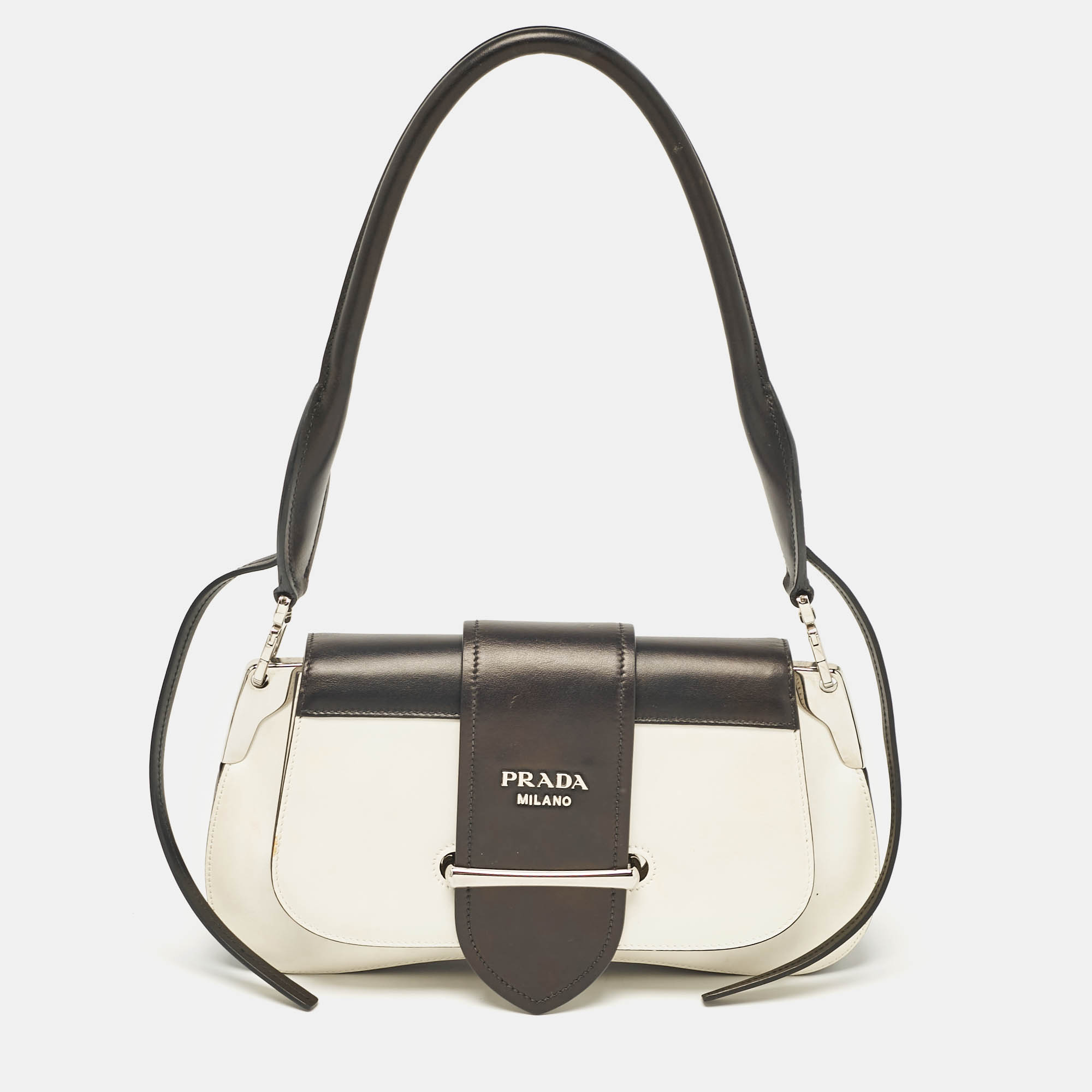 

Prada Black/White Leather Sidonie Shoulder Bag