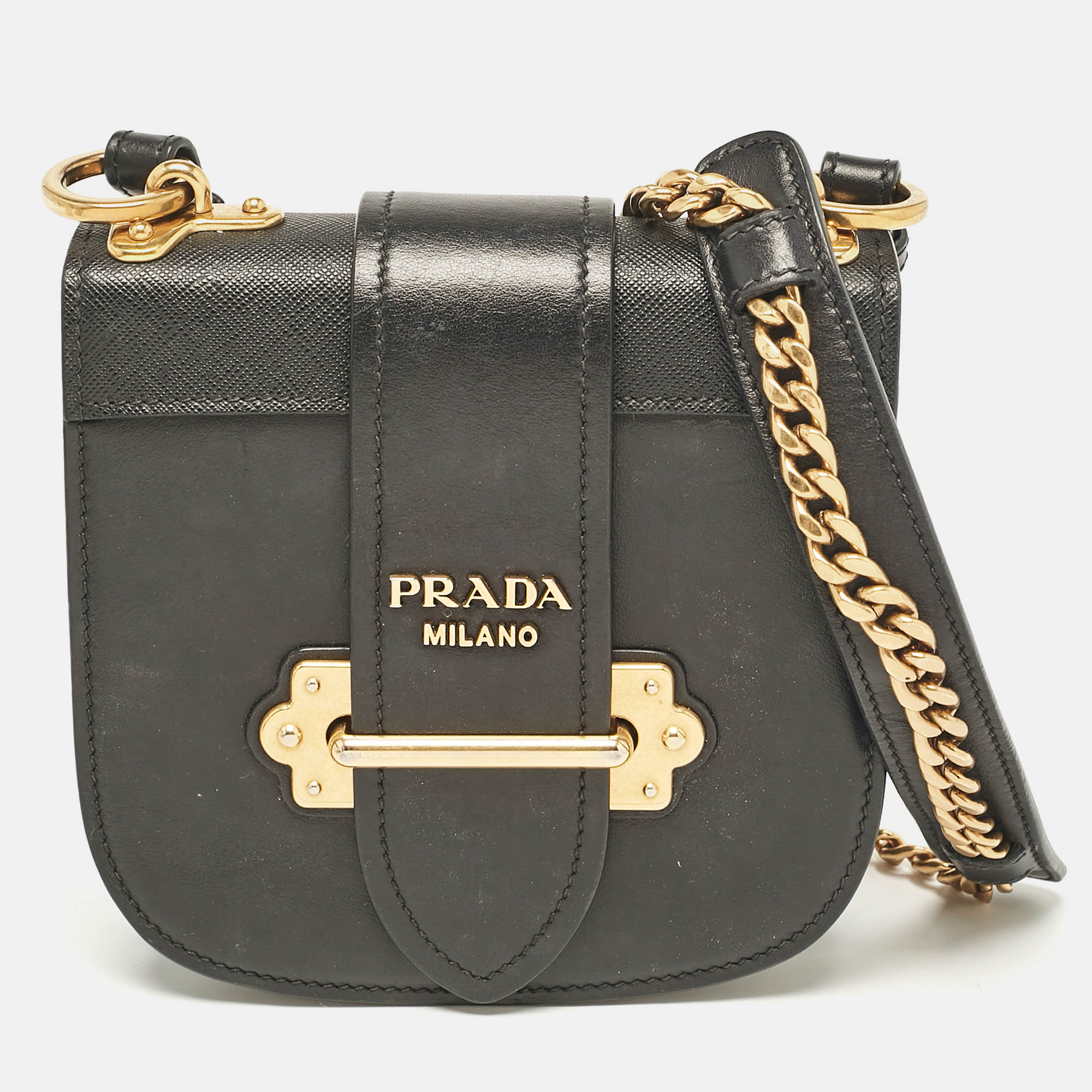 

Prada Black Leather Cahier Flap Crossbody Bag