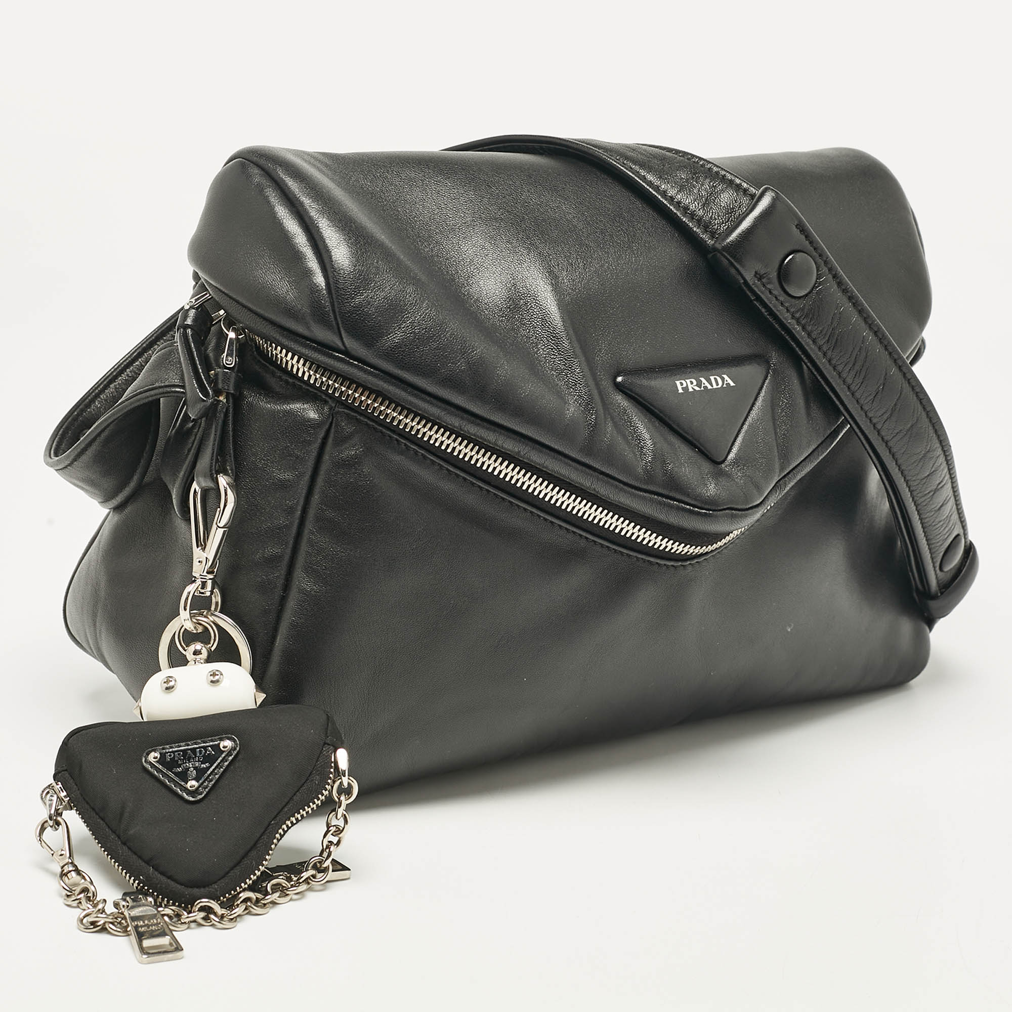Prada Black Leather Signaux Shoulder Bag 