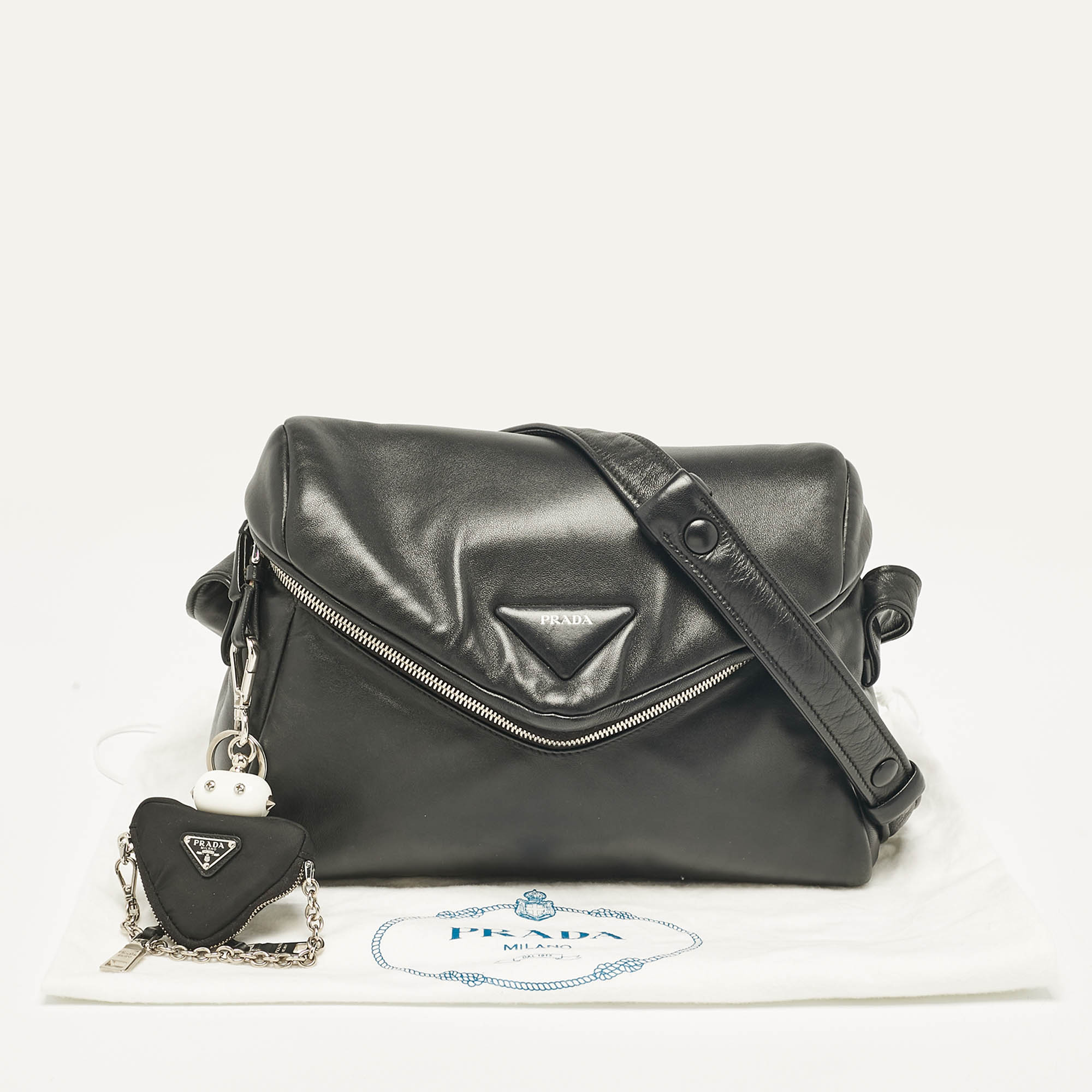 Prada Black Leather Signaux Shoulder Bag 