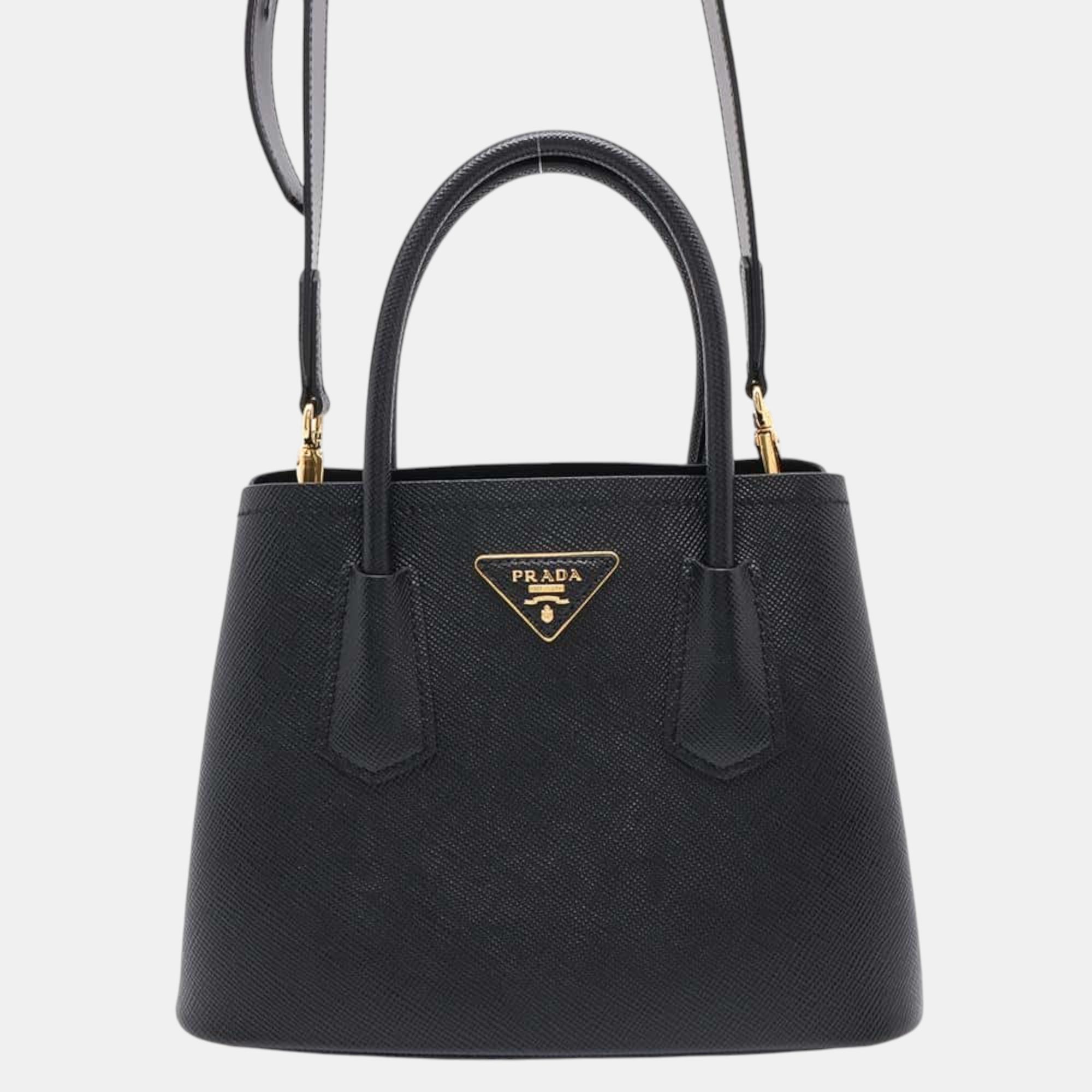 

Prada Black Leather Doble Handbag