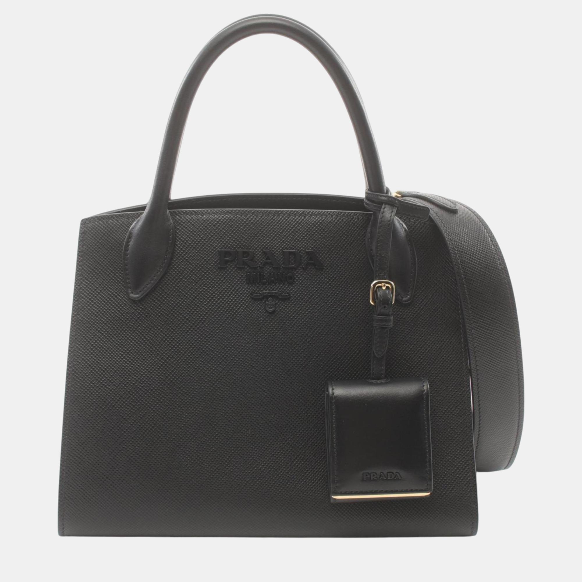 

Prada Black Saffiano Leather Saffiano Cuir C Monochrome Handbag