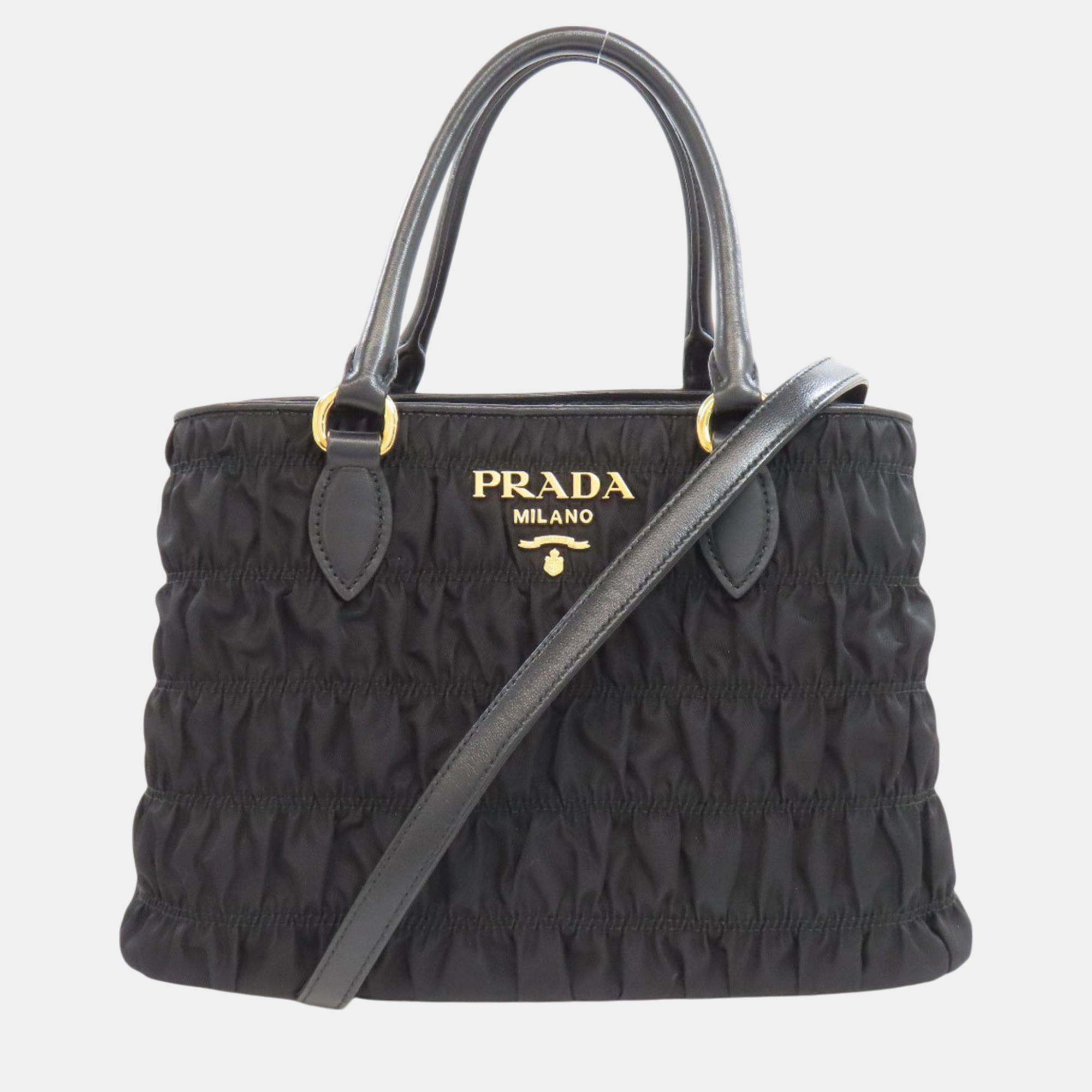 

Prada Nylon Material Matelasse Handbag, Black