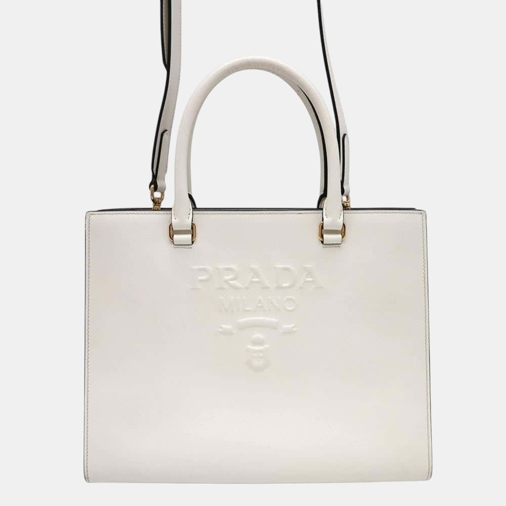 

Prada White Saffiano Leather Medium Shoulder Bag