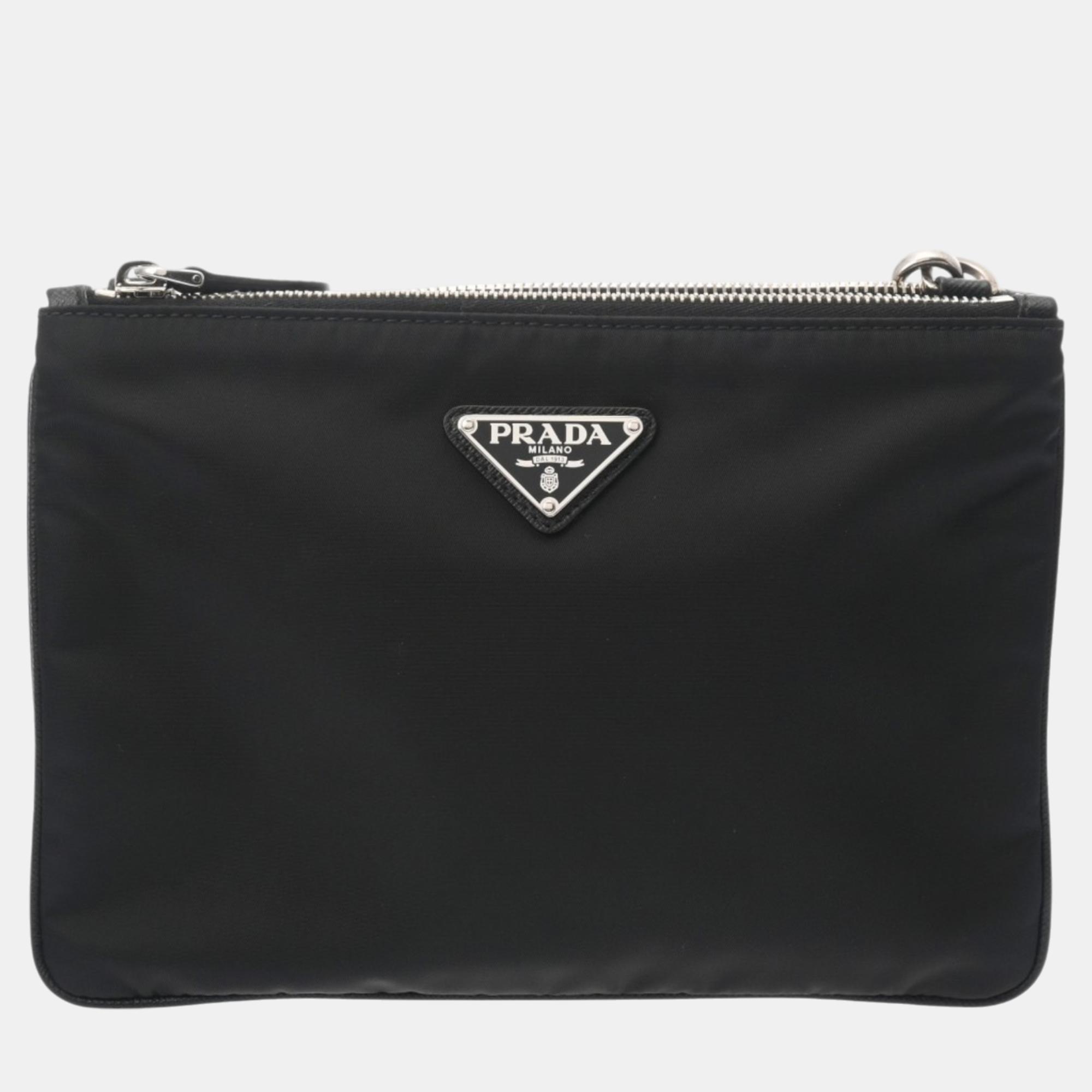 

Prada Black Nylon Double Pocket Shoulder Bag