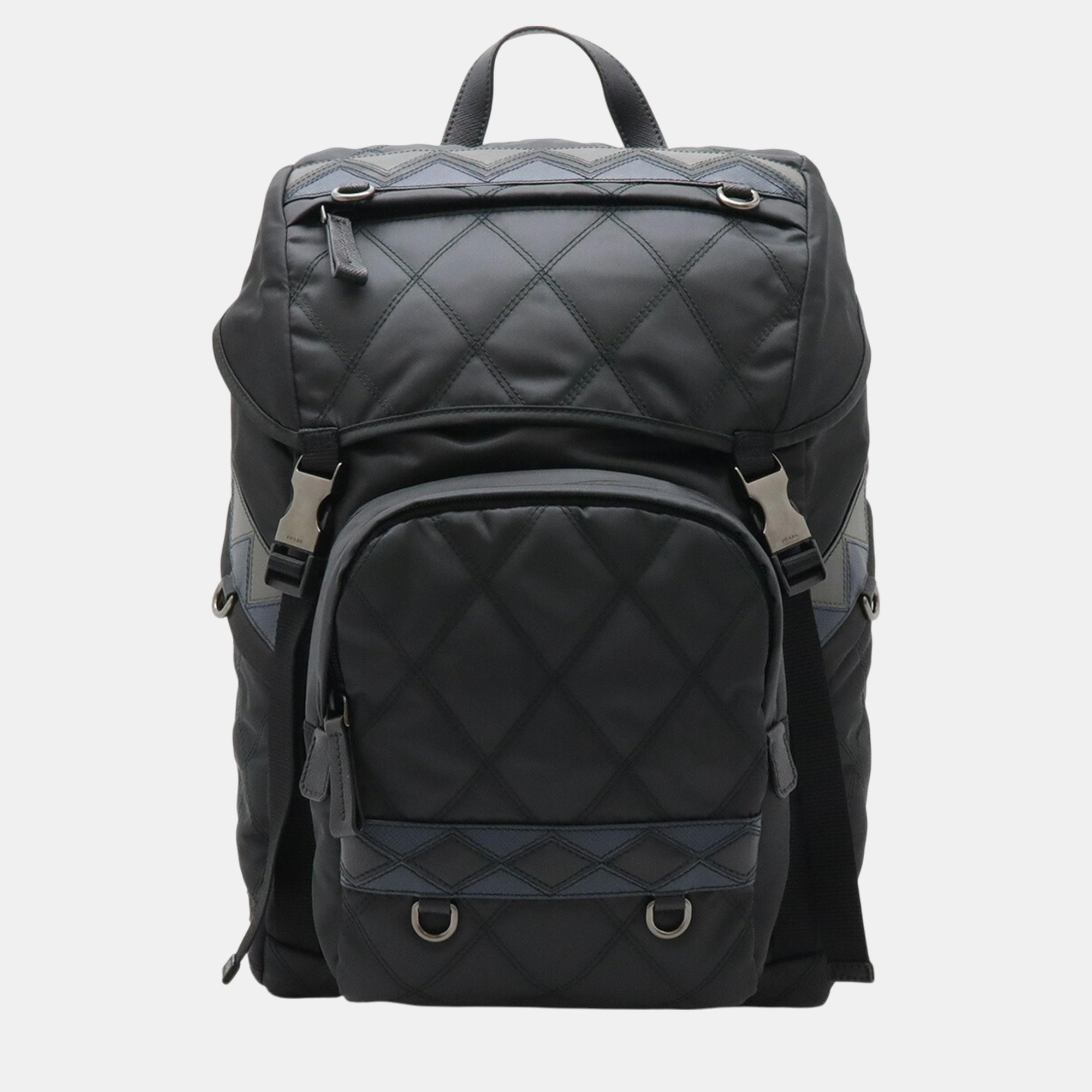 

Prada Nero Black Antracite Grey Baltico Navy Quilted Nylon Backpack