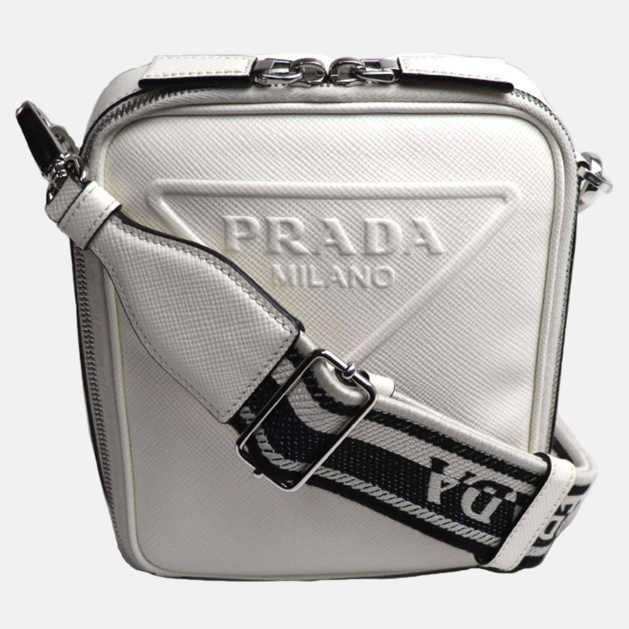 

Prada White Saffiano Triangle Shoulder Bag