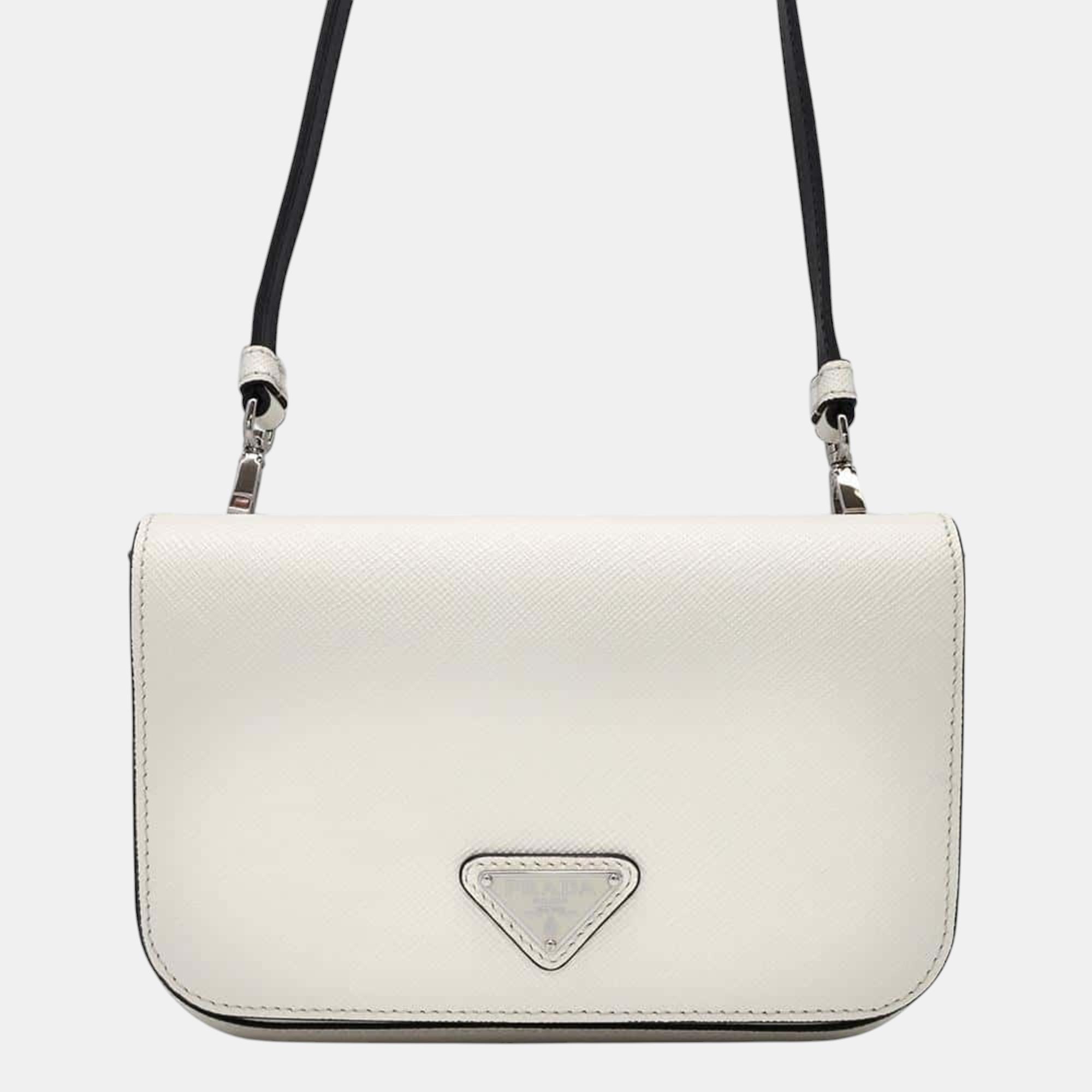 

Prada White Saffiano Leather Shoulder Bag