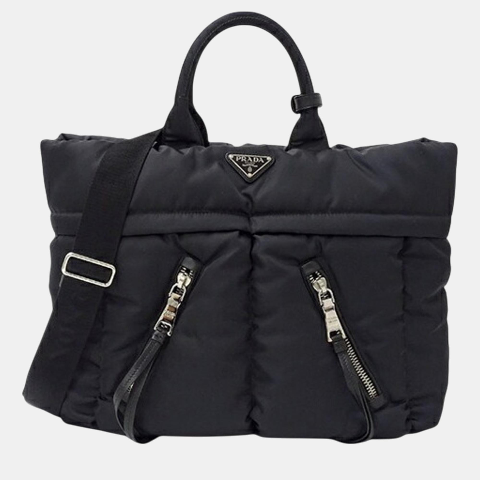 

Prada Black Quilted Nylon Tessuto Bomber Tote Handbag