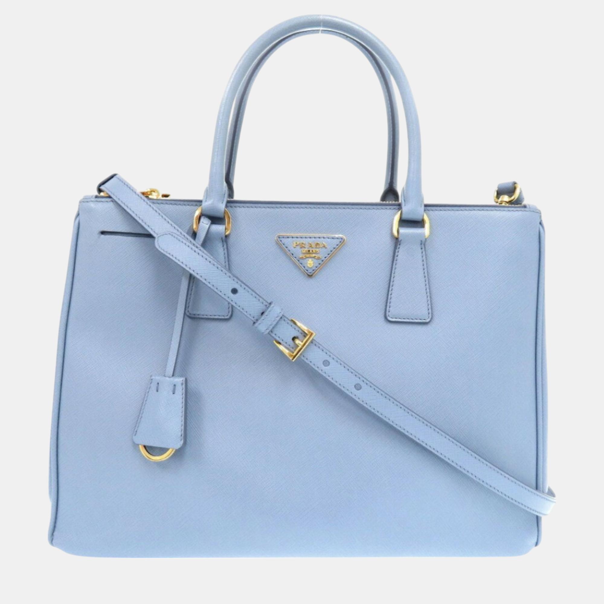 Pre-owned Prada Light Blue Galleria Large Saffiano Leather Astrale Handbag