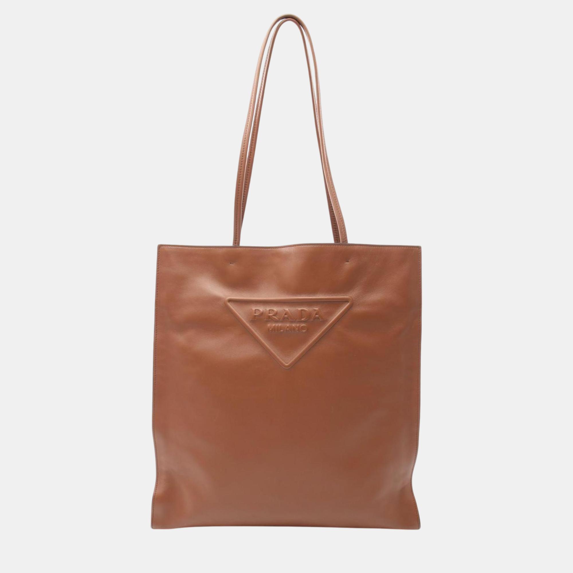 

Prada Leather Brown Triangle Tote Bag