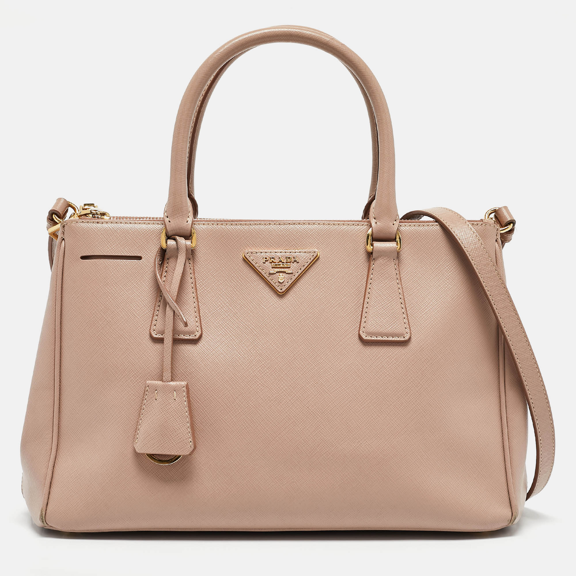 

Prada Old Rose Saffiano Leather  Double Zip Tote, Pink