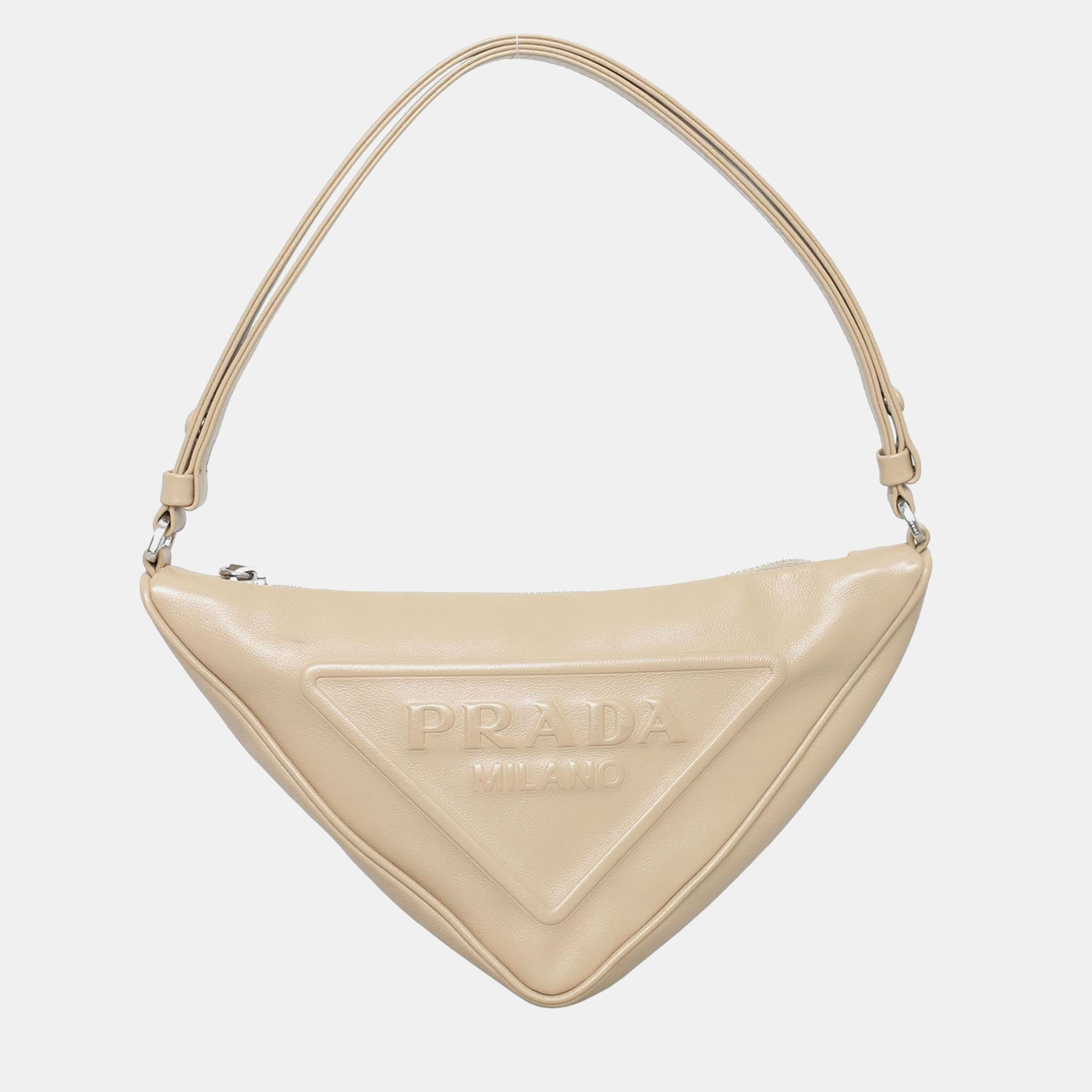 

Prada Leather Triangle Pouch Bag, Beige