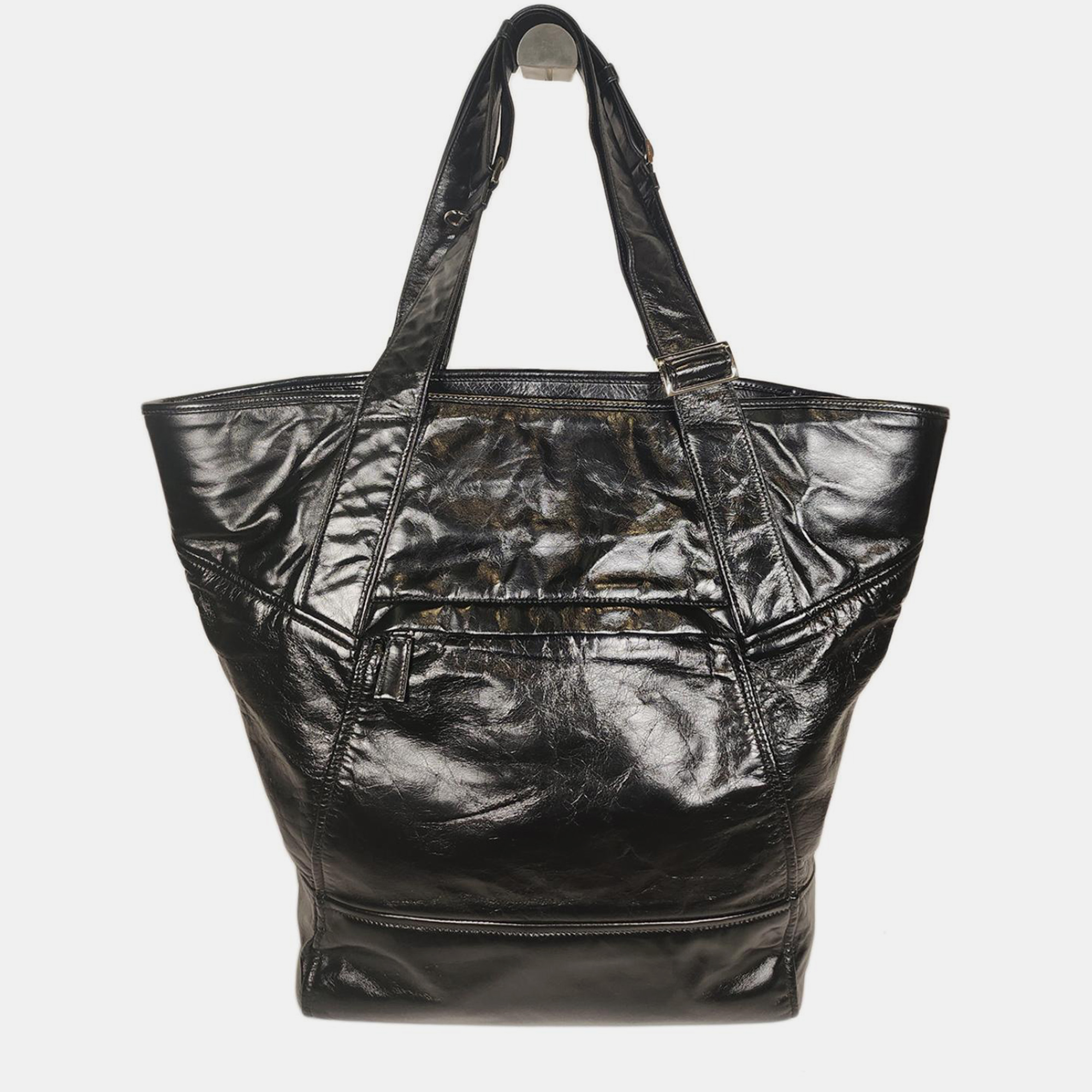 

Prada Black Leather Triangle Logo Tote Bag