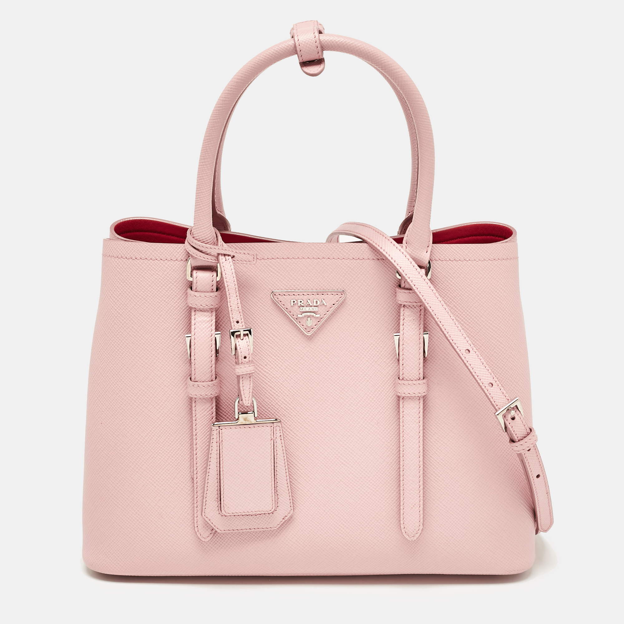 

Prada Pink Saffiano Cuir Leather  Double Handle Tote