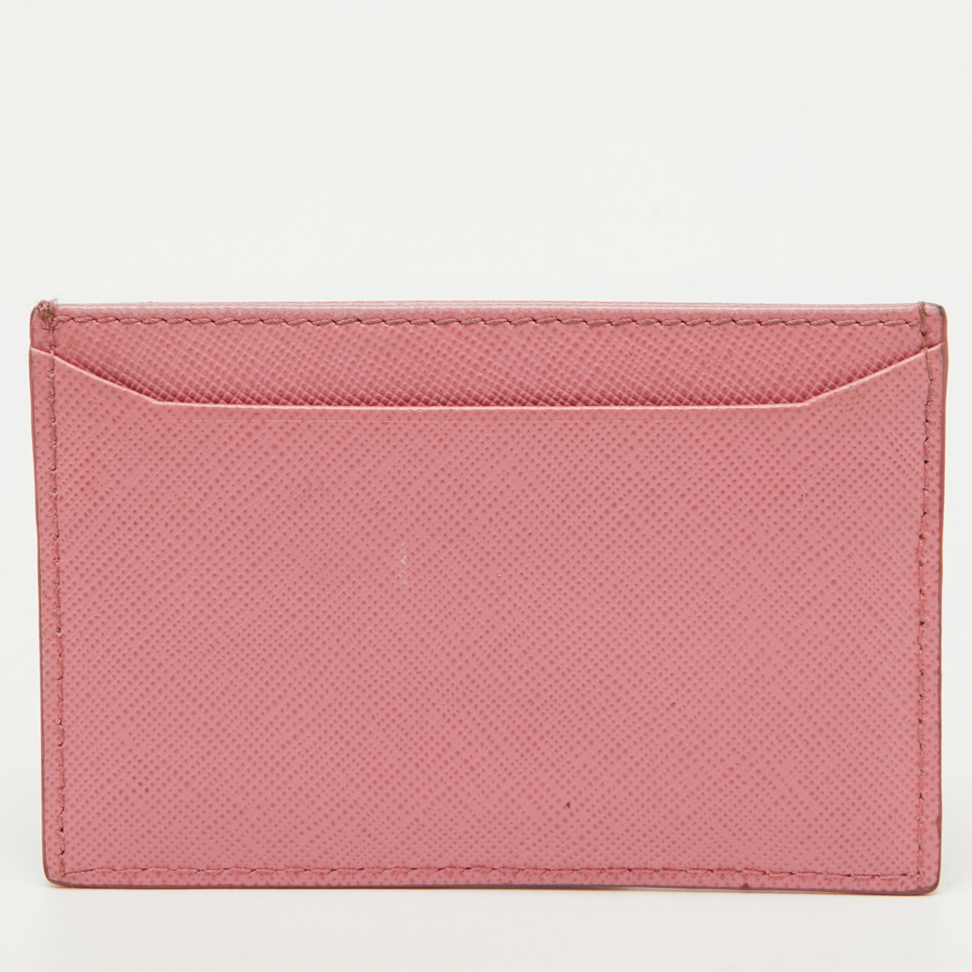 Prada Pink Saffiano Leather Logo Card Holder 