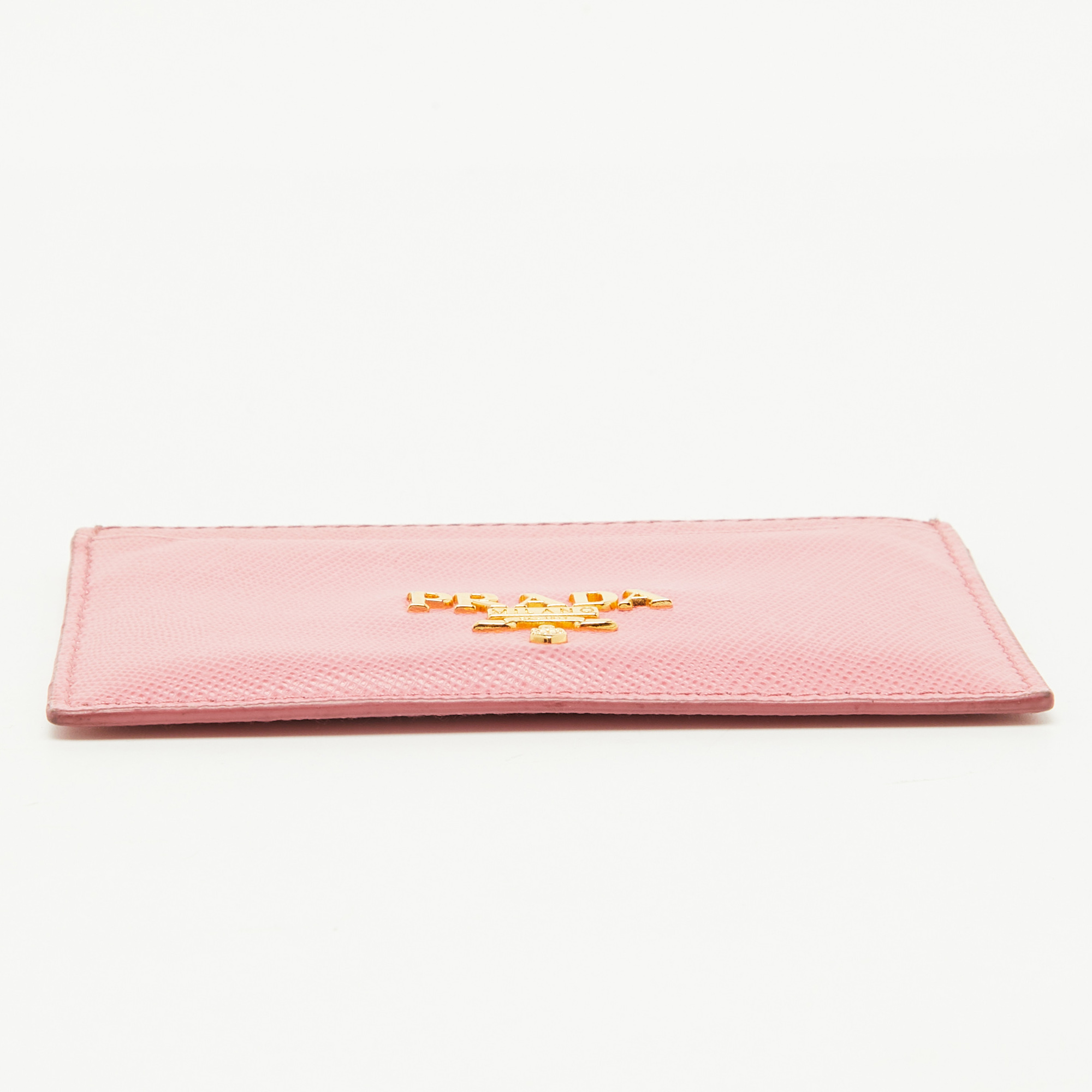 Prada Pink Saffiano Leather Logo Card Holder 