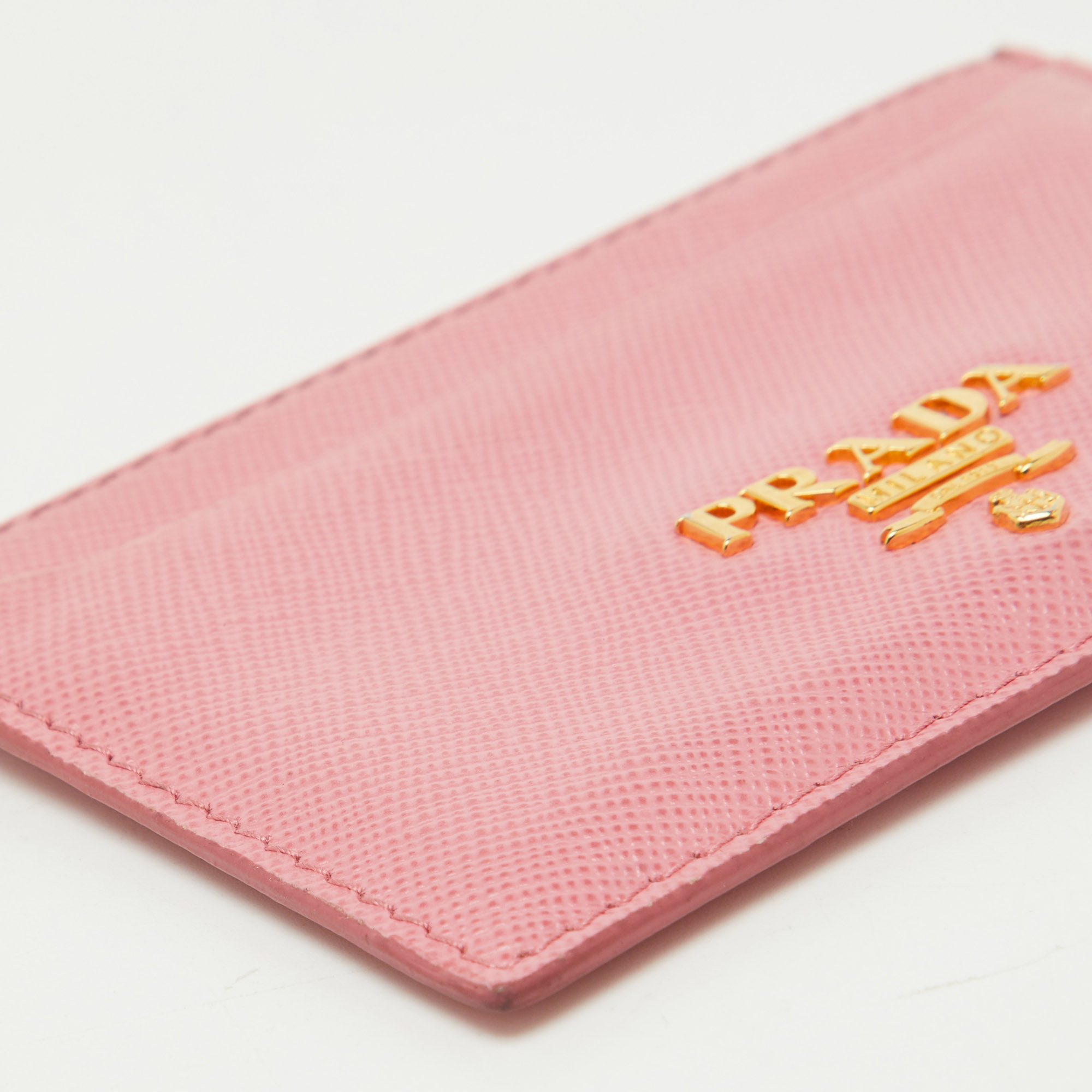 Prada Pink Saffiano Leather Logo Card Holder 