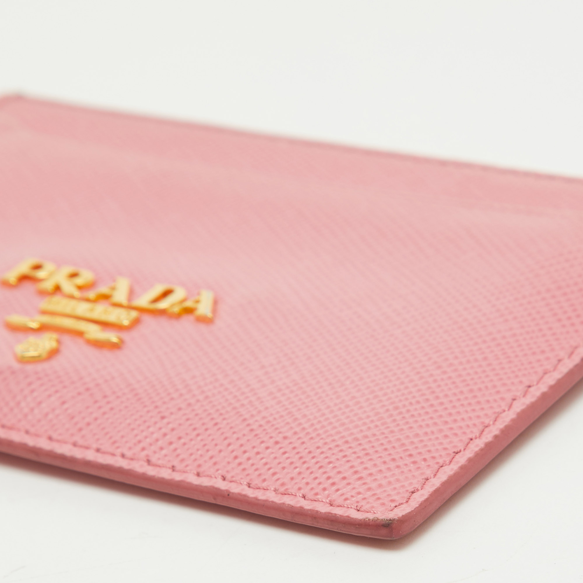 Prada Pink Saffiano Leather Logo Card Holder 