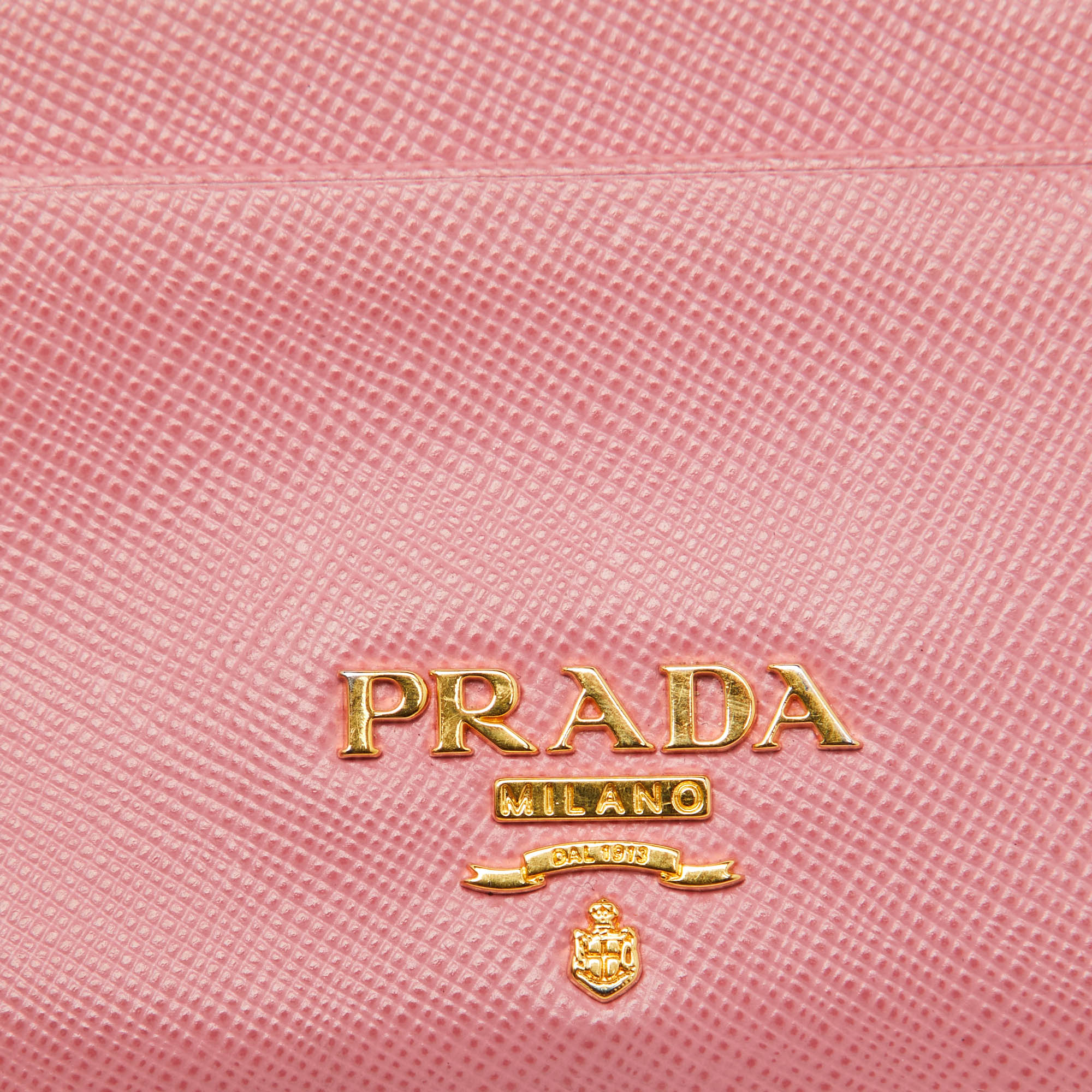 Prada Pink Saffiano Leather Logo Card Holder 