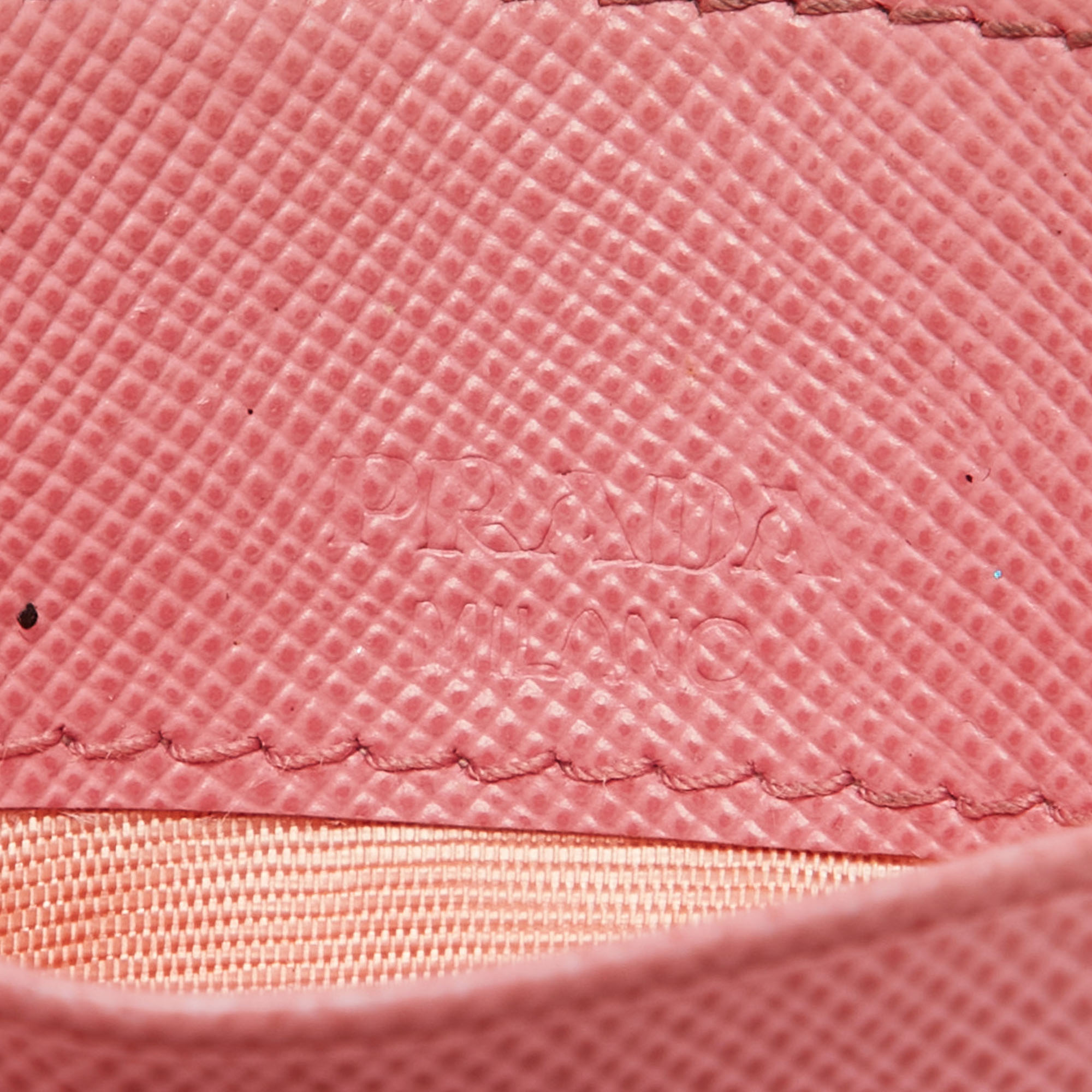 Prada Pink Saffiano Leather Logo Card Holder 