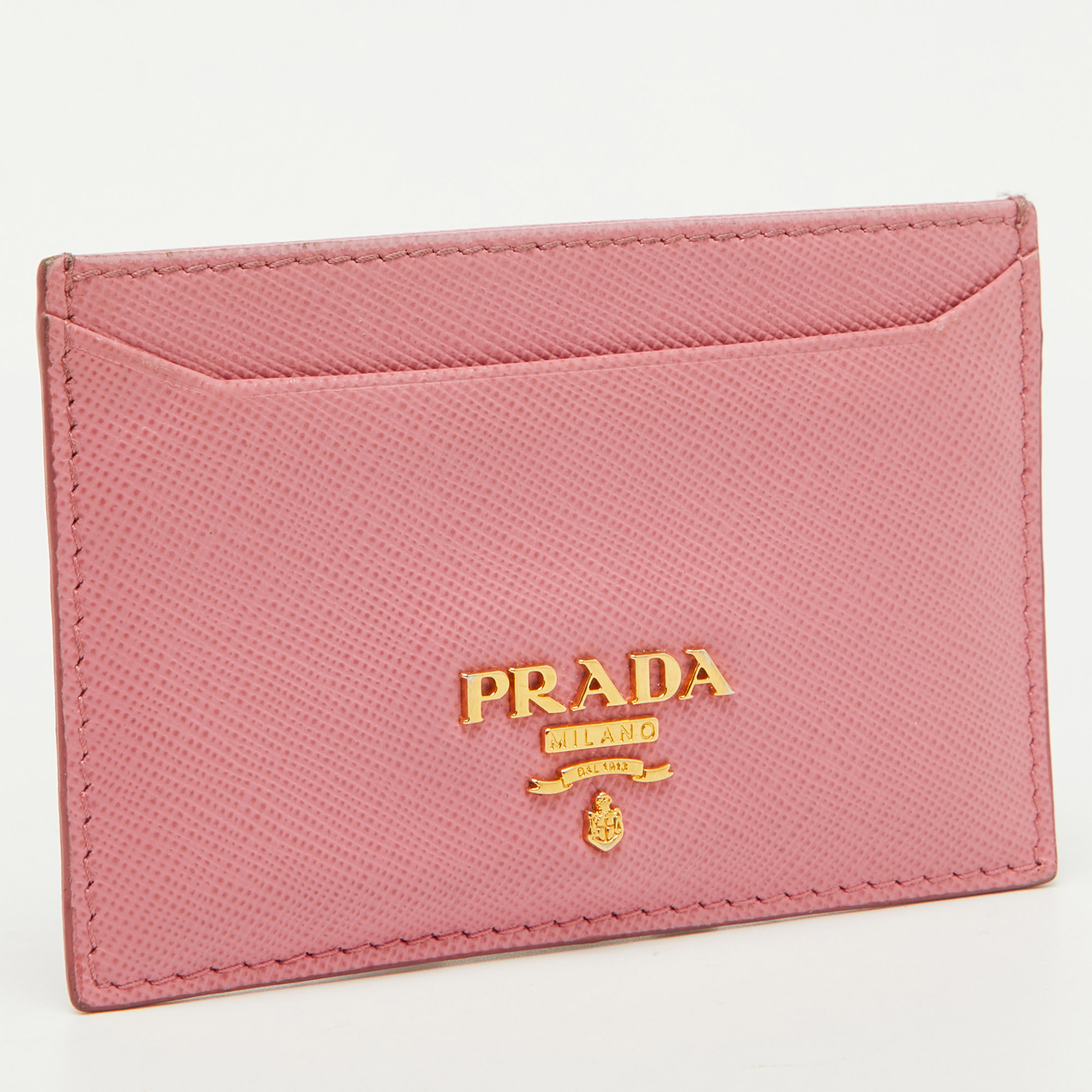 Prada Pink Saffiano Leather Logo Card Holder 