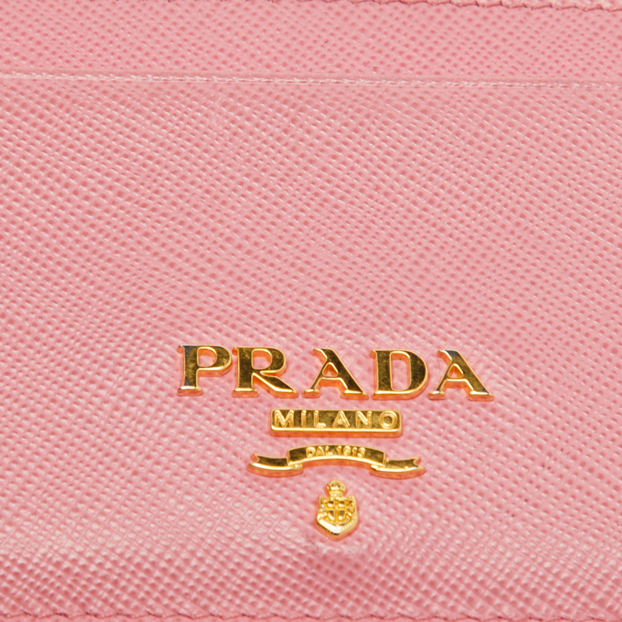 Prada Pink  Saffiano Metal Leather Card Holder 