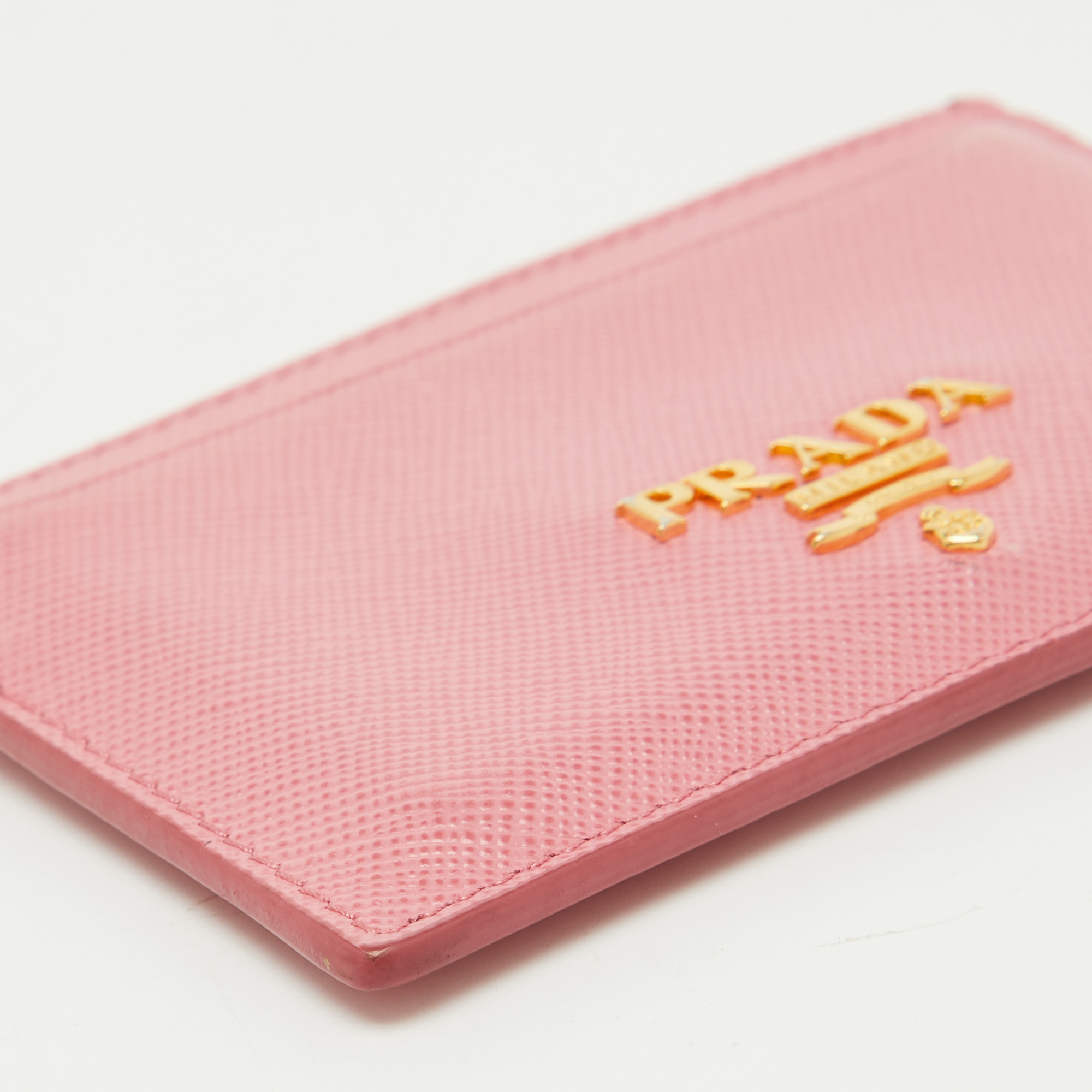 Prada Pink  Saffiano Metal Leather Card Holder 