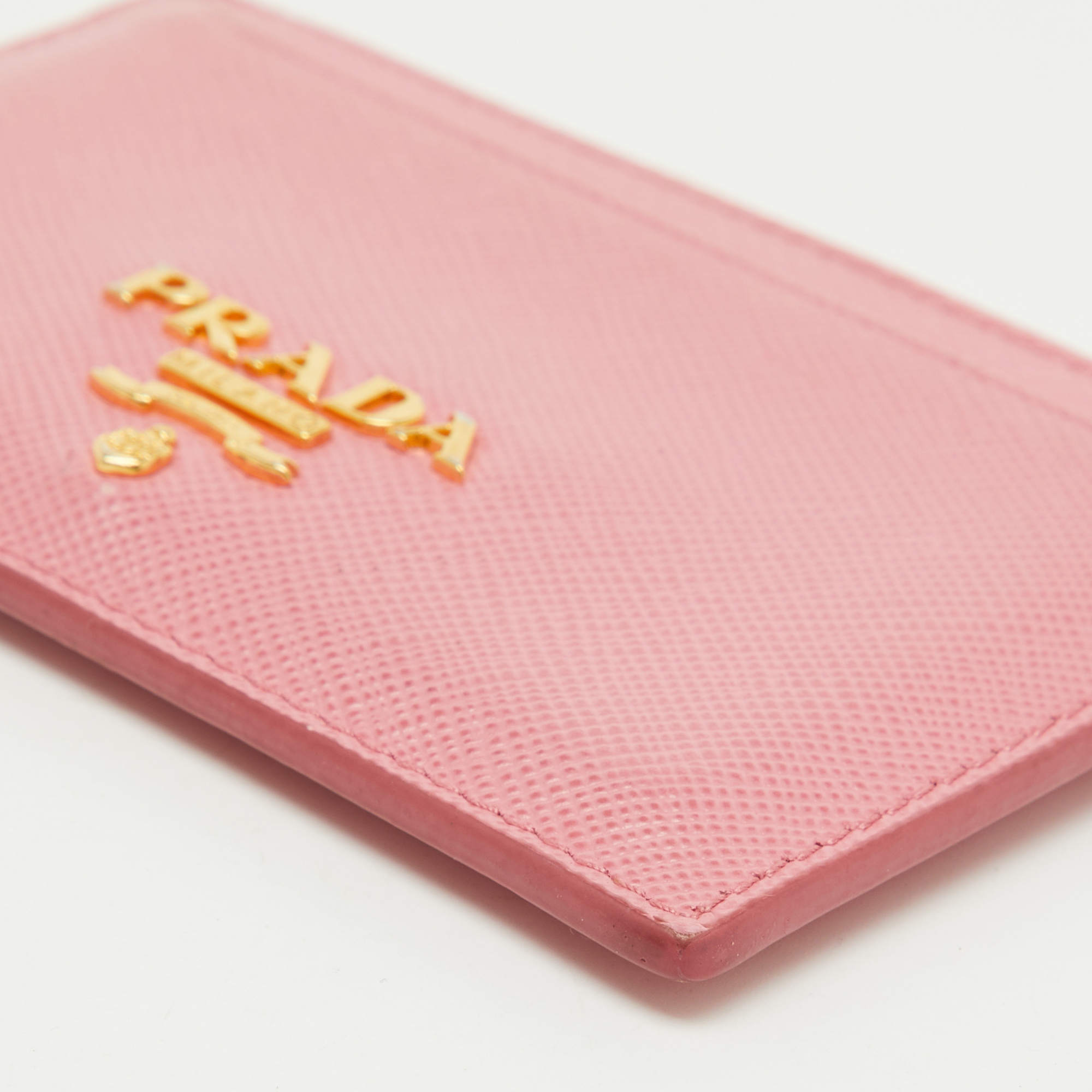 Prada Pink  Saffiano Metal Leather Card Holder 