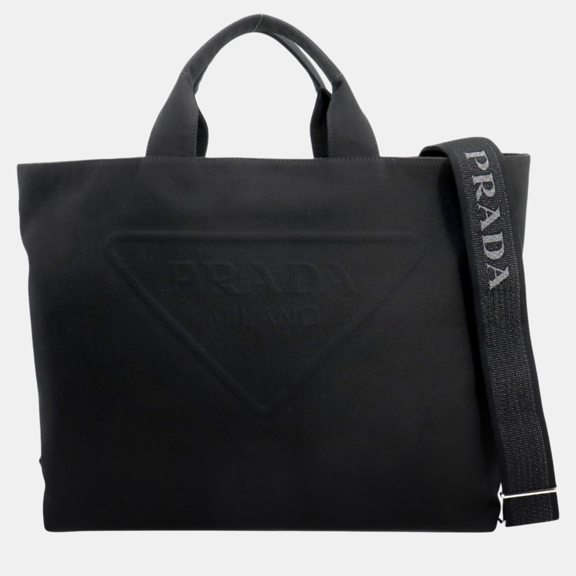 

Prada Drill Tote Shoulder Bag Canvas Black