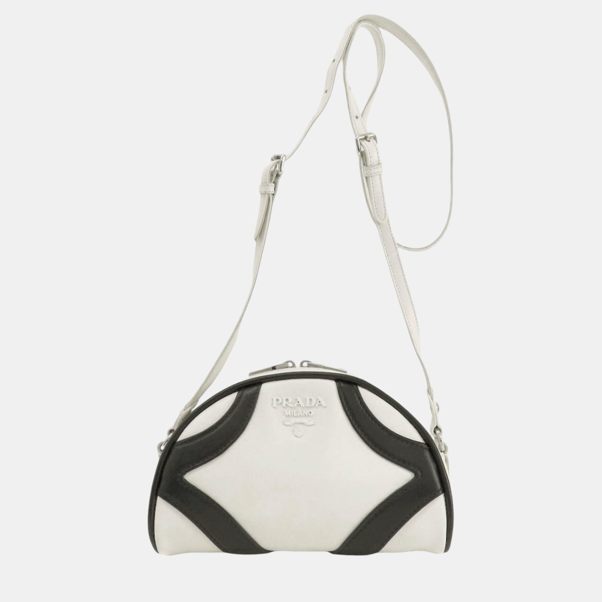 

Prada Black, White Leather Shoulder Bag