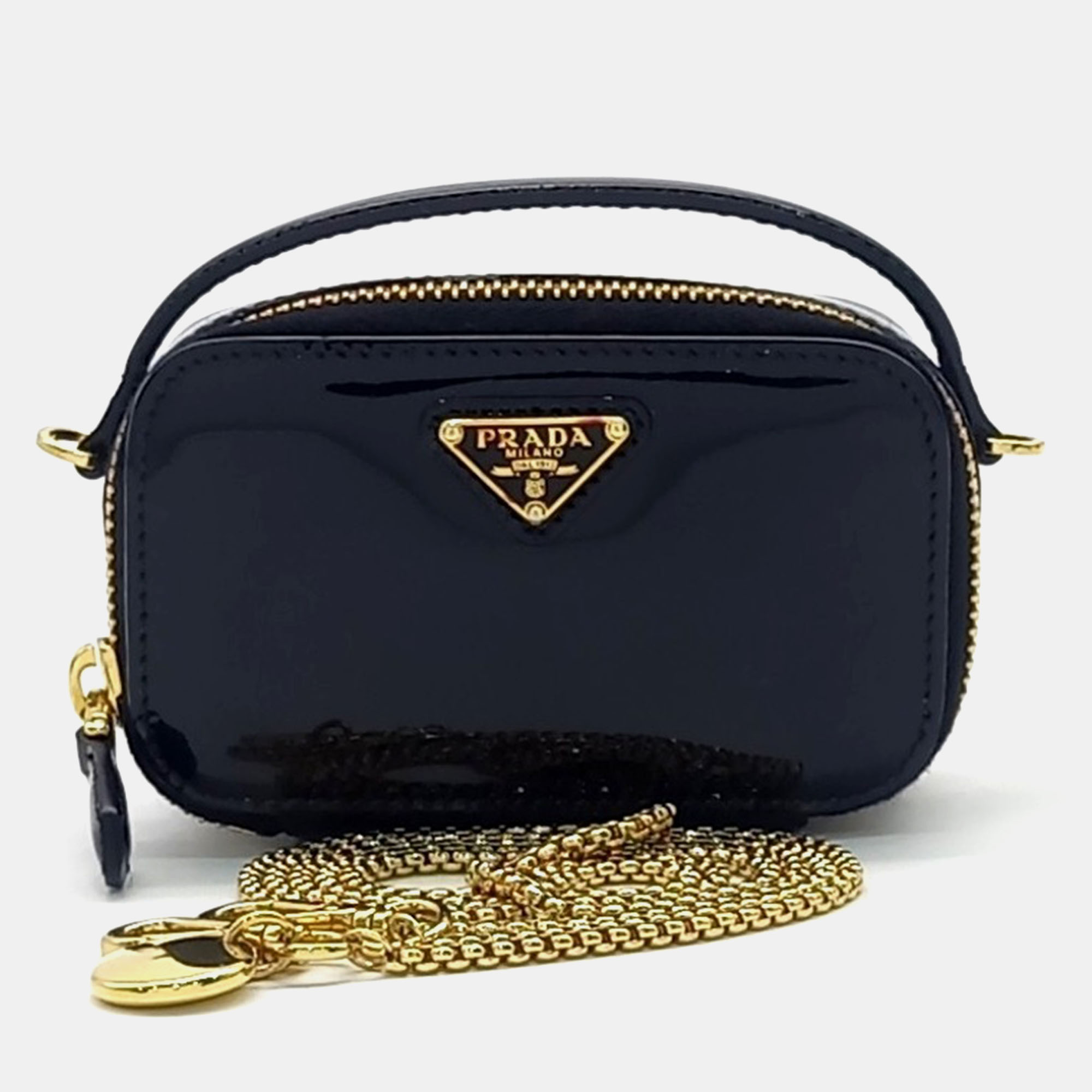 

Prada Black Leather patent mini pouch