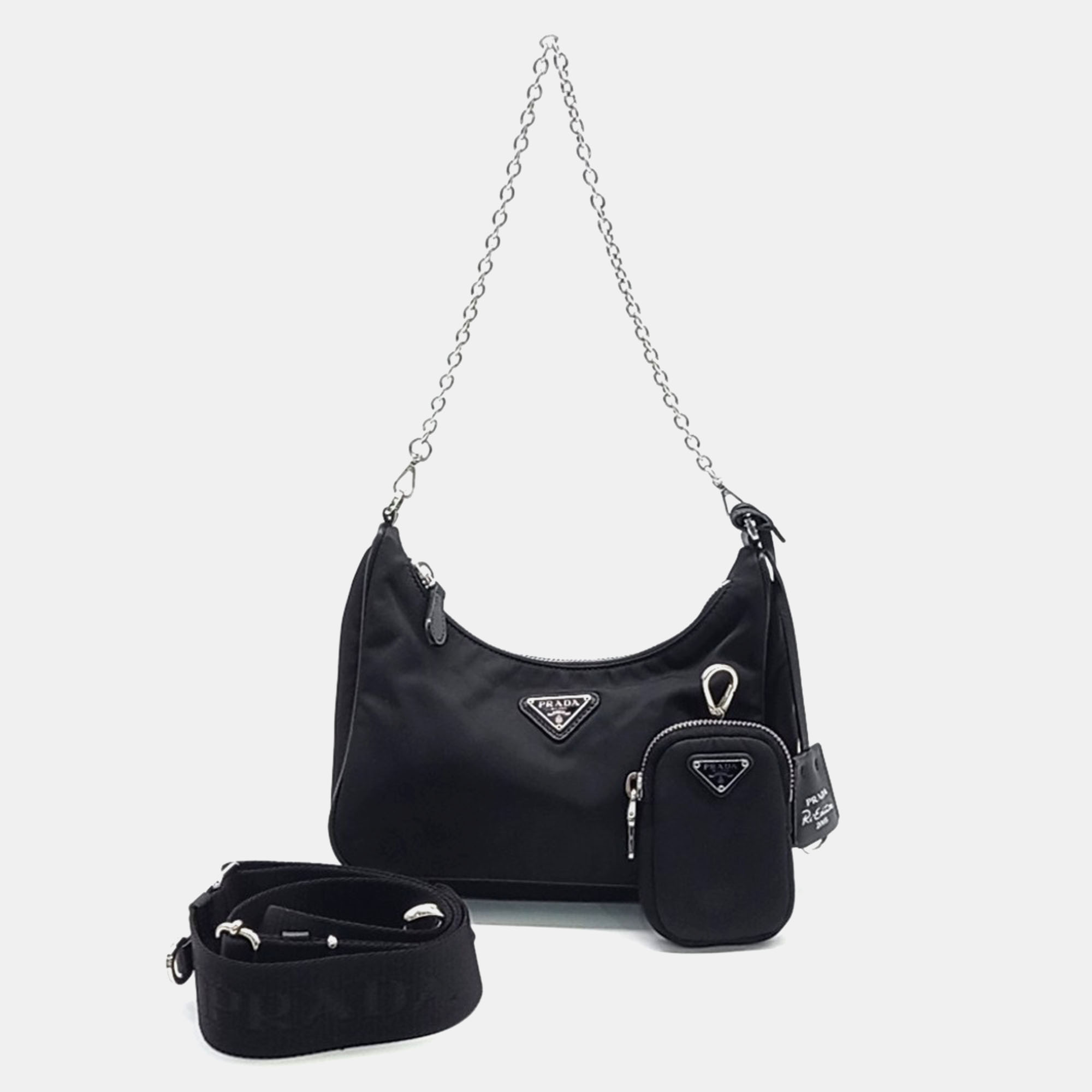 

Prada Black Fabric Tesuto Chain Strap Hobo Bag