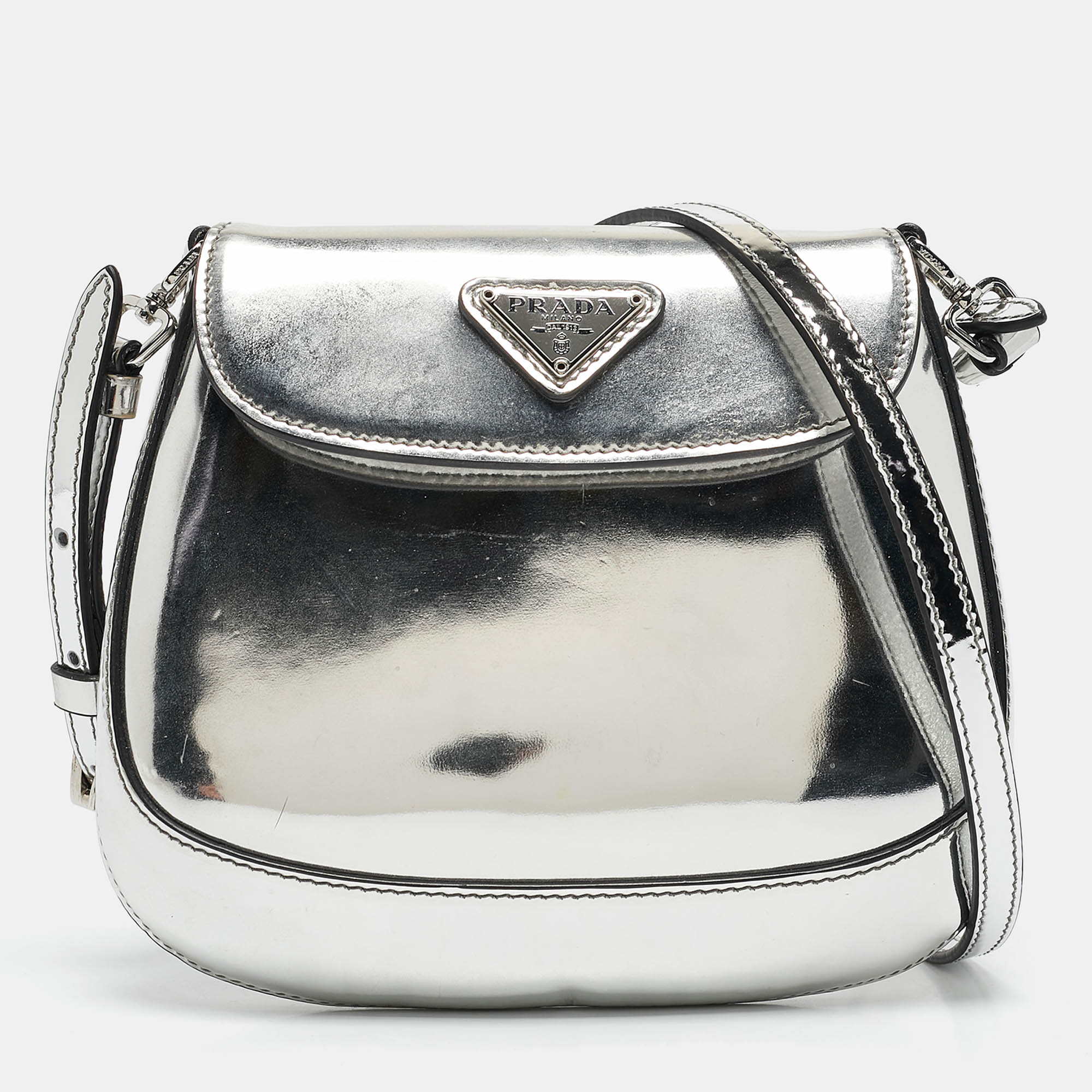 

Prada Silver Mirror Leather Mini Cleo Shoulder Bag