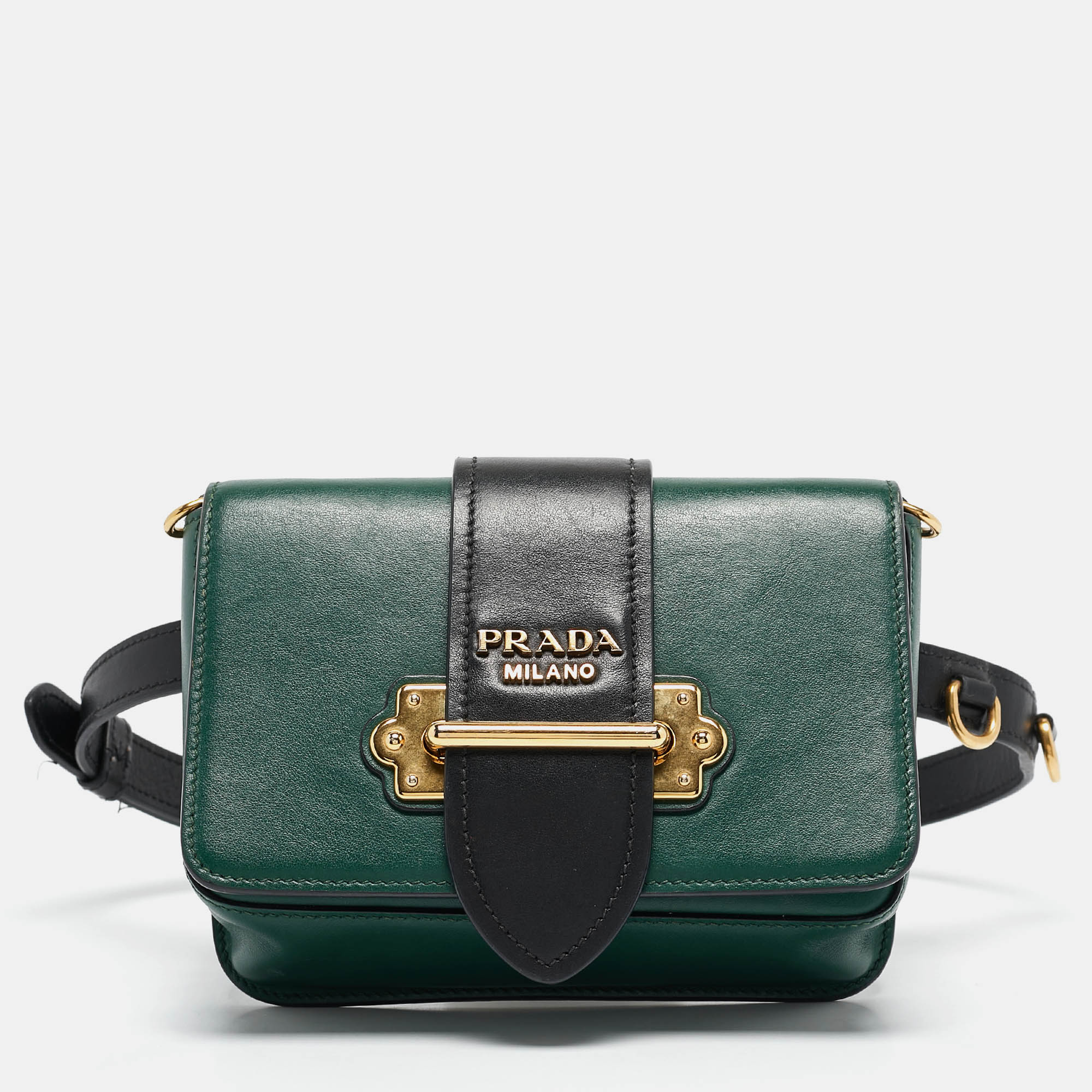 

Prada Green/Black City Calf Leather Cahier Belt Bag