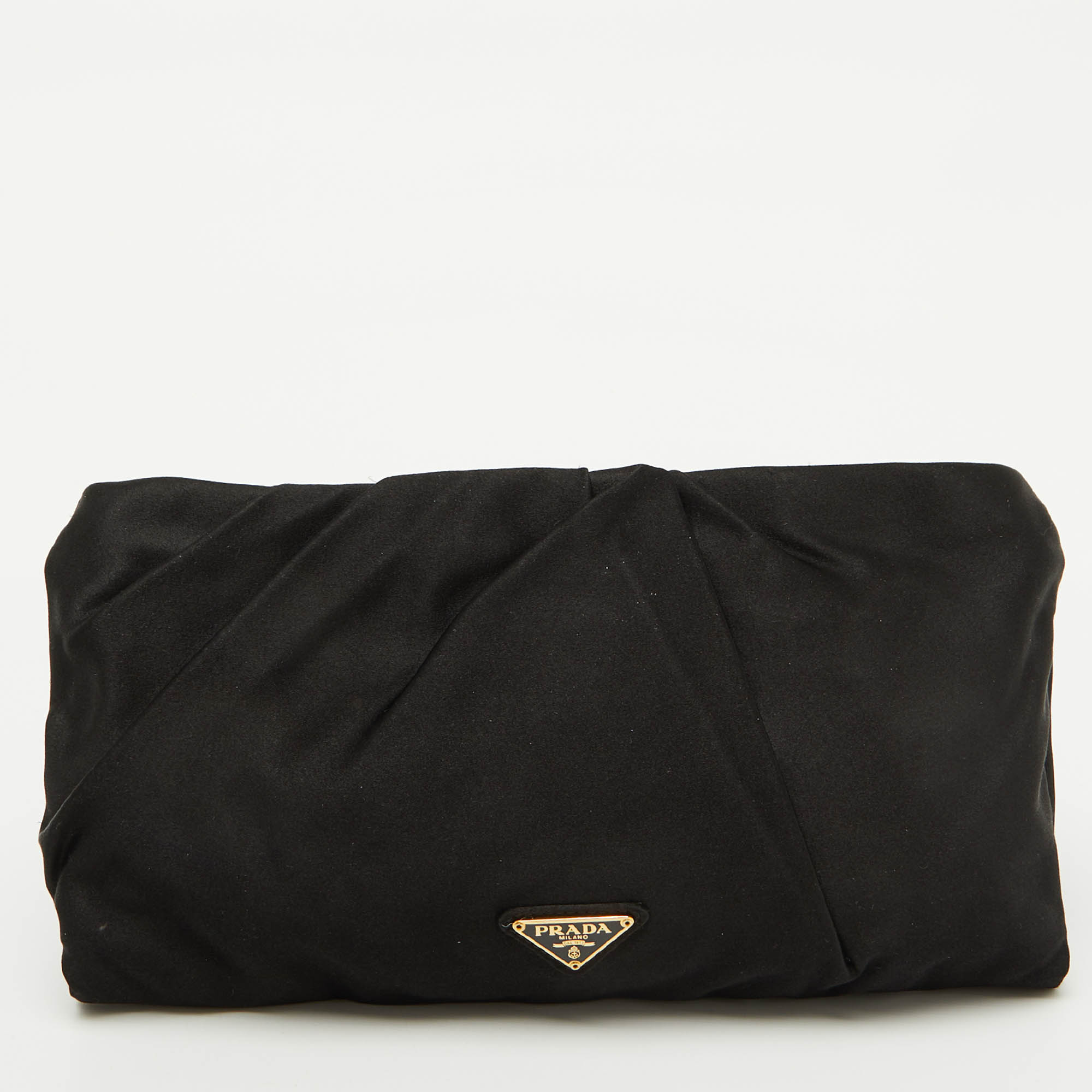 

Prada Black Satin Raso Rose Zip Pouch Clutch