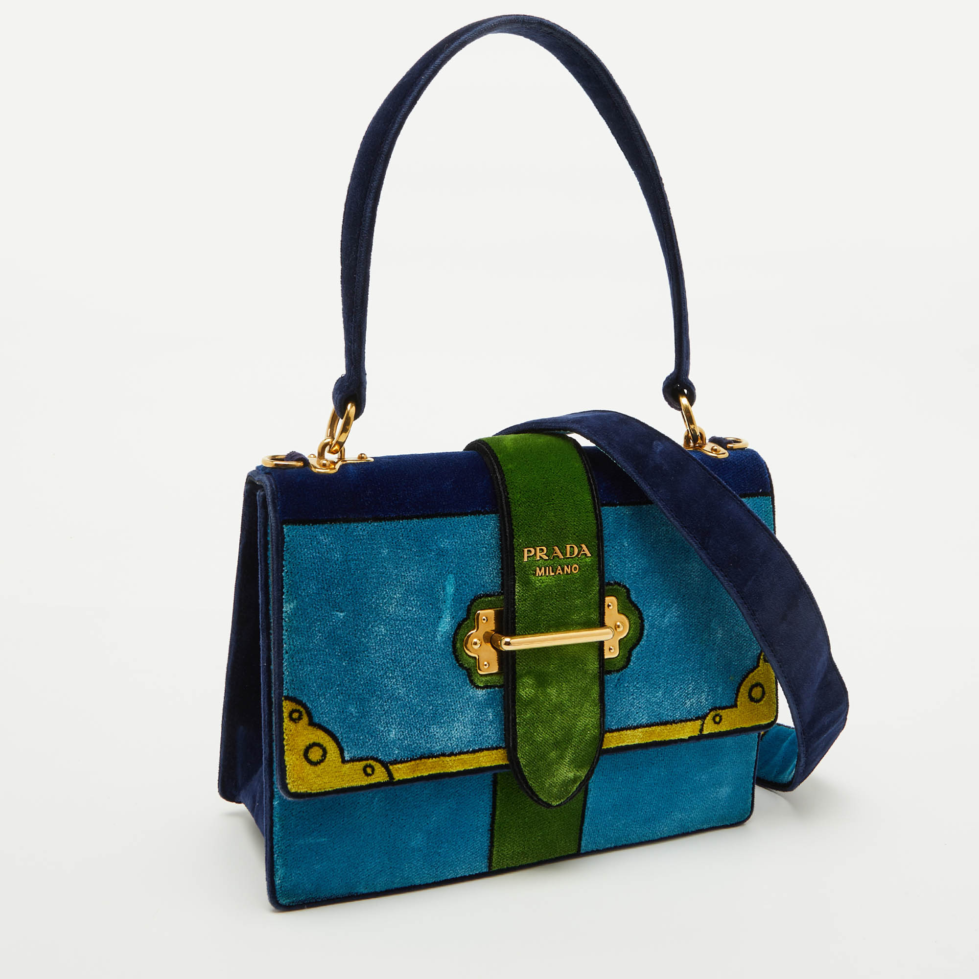 Prada Multicolor Velvet Trompe L`oeil Cahier Flap Top Handle Bag 