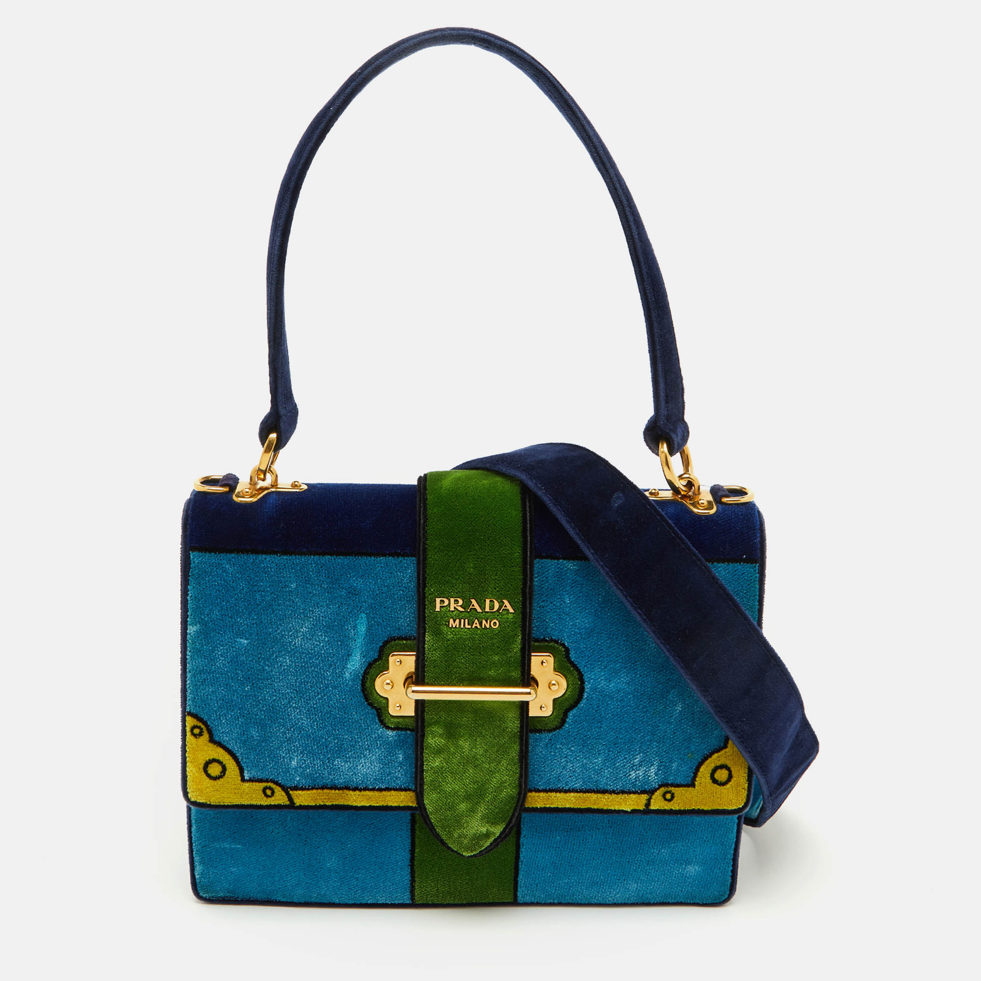 

Prada Multicolor Velvet Trompe L'oeil Cahier Flap Top Handle Bag