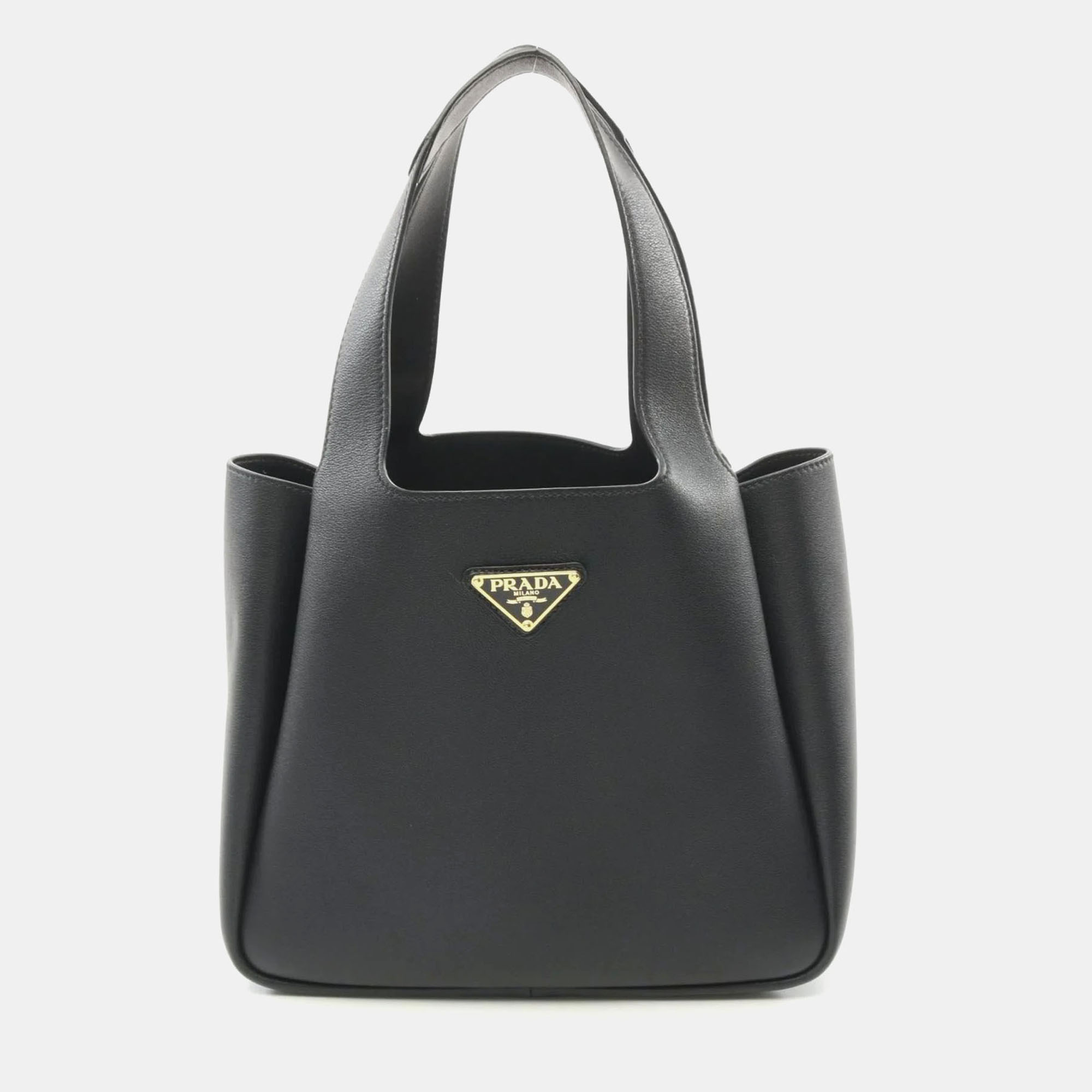 Pre-owned Prada Soft Grain Tote Bag Leather Black