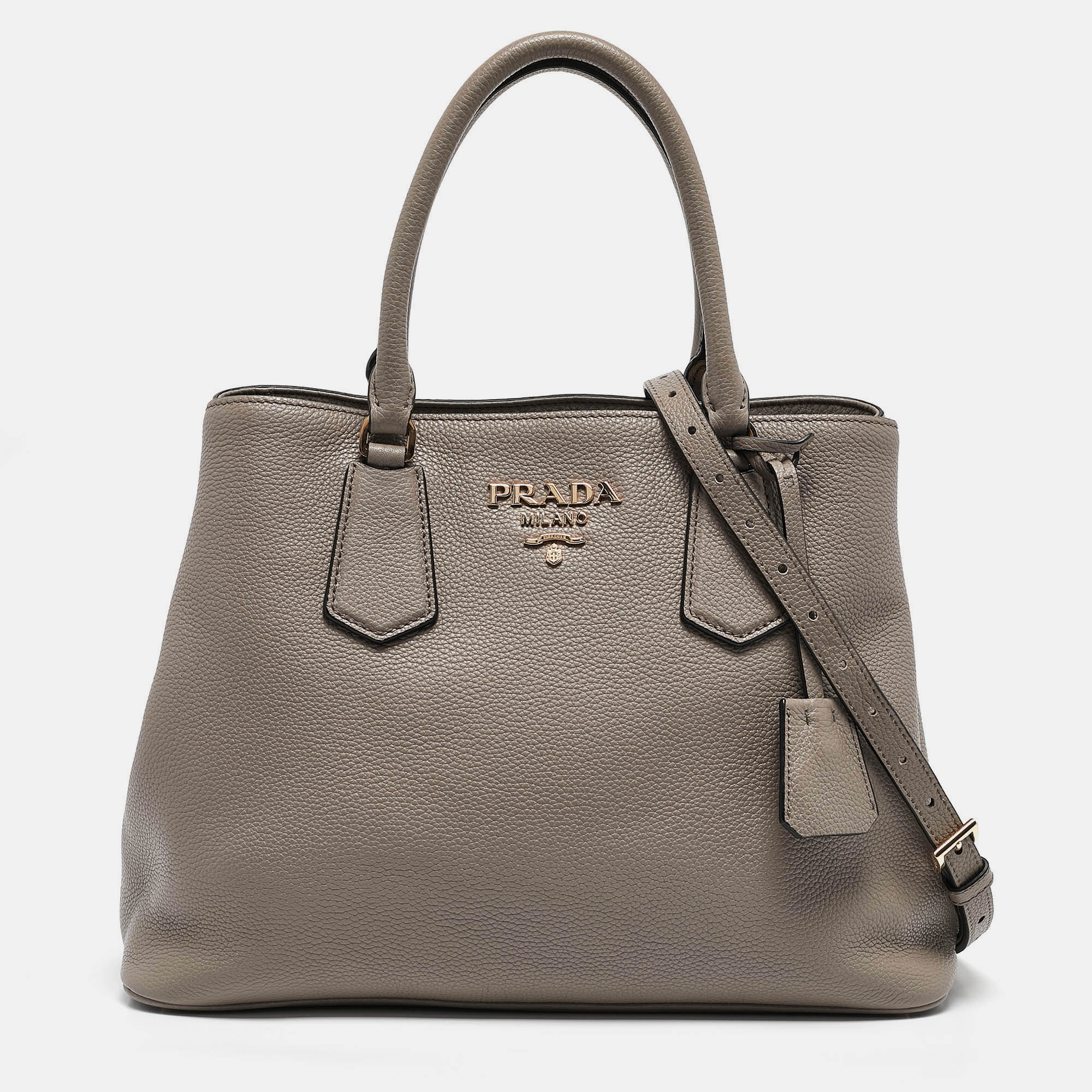 

Prada Taupe Grey Leather Daino Tote