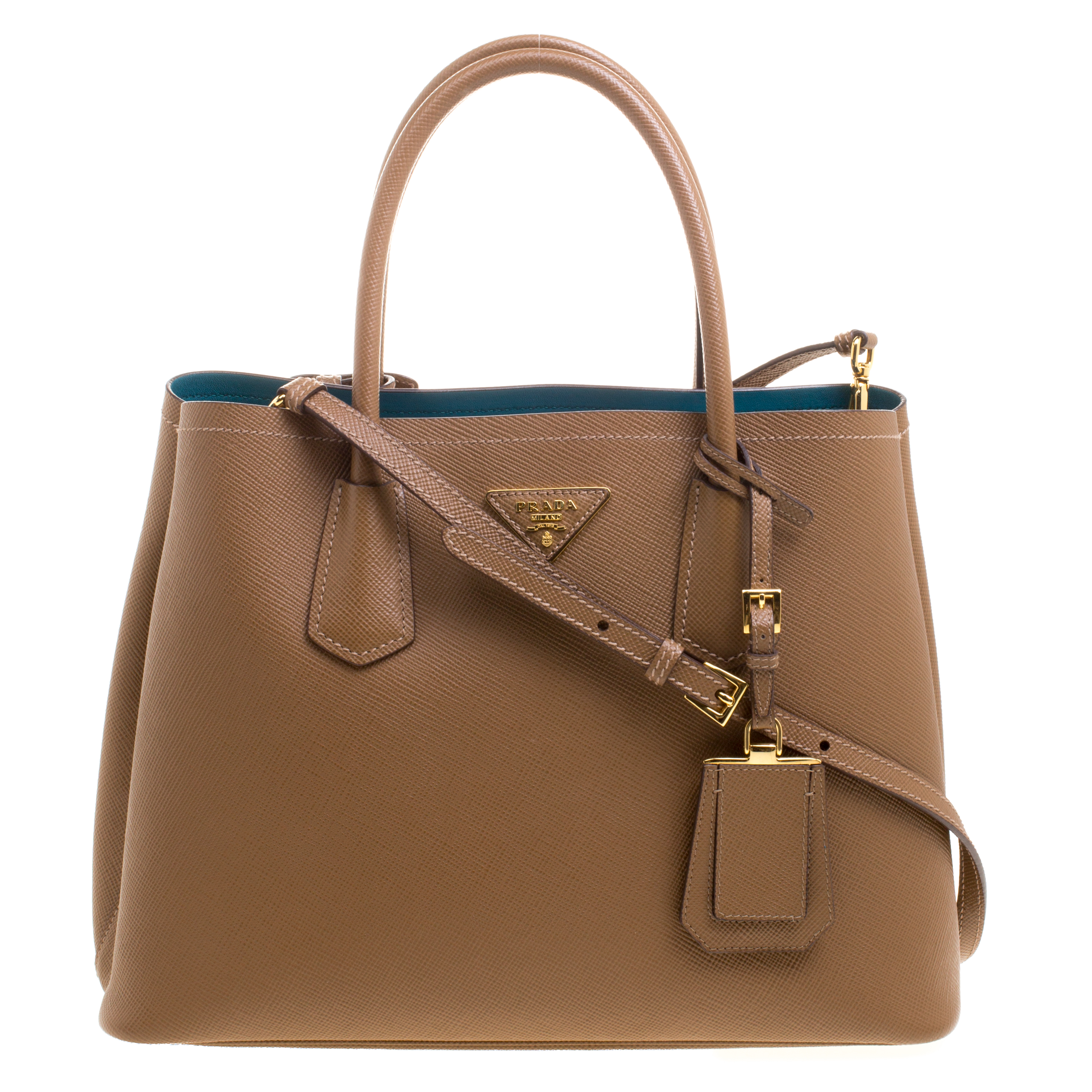 Prada Brown Saffiano Cuir Leather Double Handle Tote