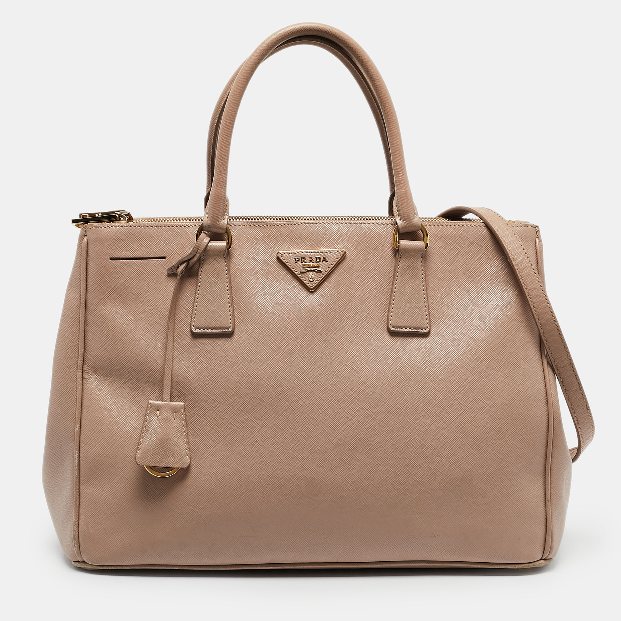 

Prada Beige Saffiano Leather  Double Zip Tote